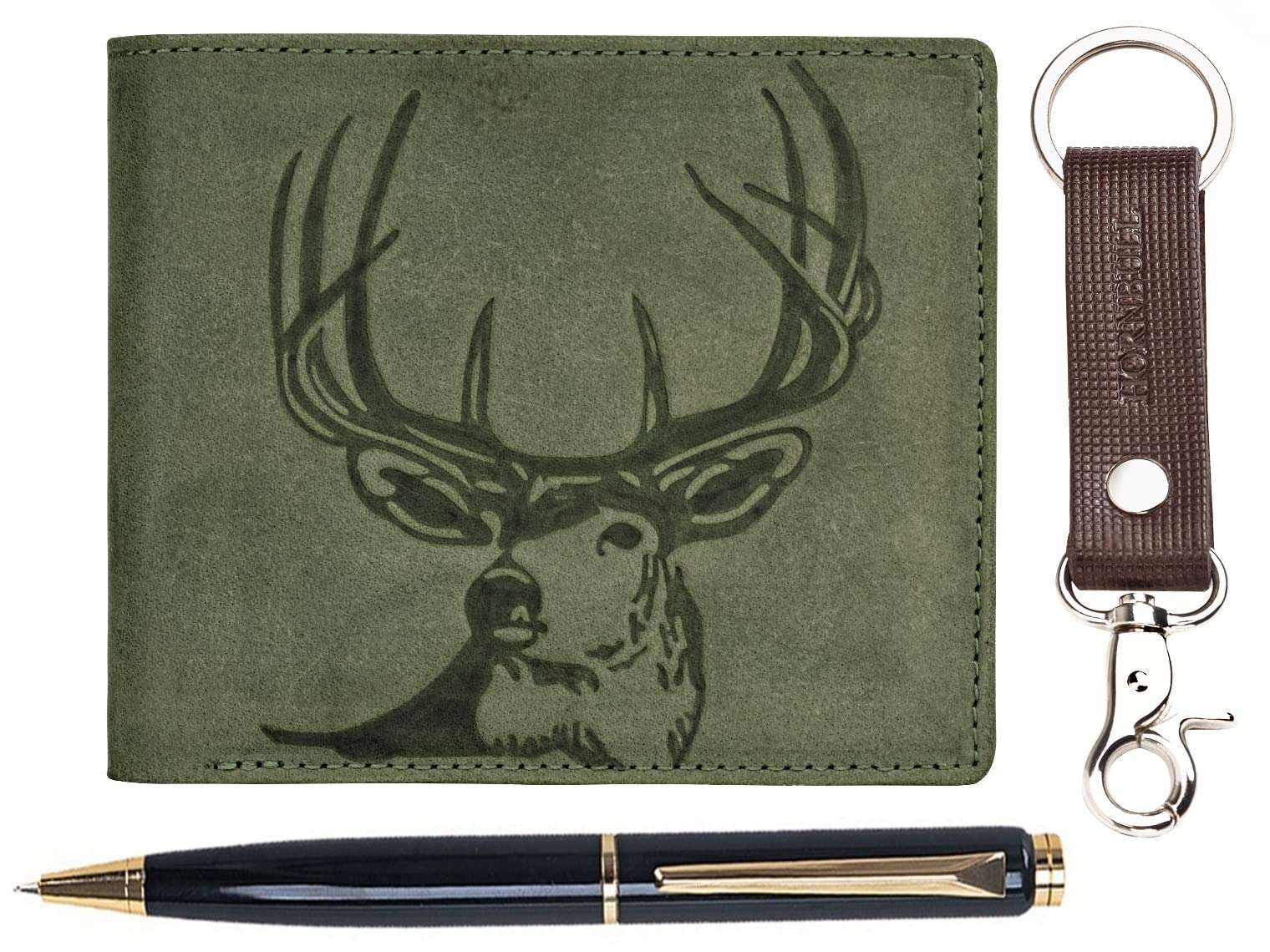 HORNBULL Eddie Leather Wallet for Men | Wallets Men with RFID Blocking | Mens Wallet (Olive + Pen)