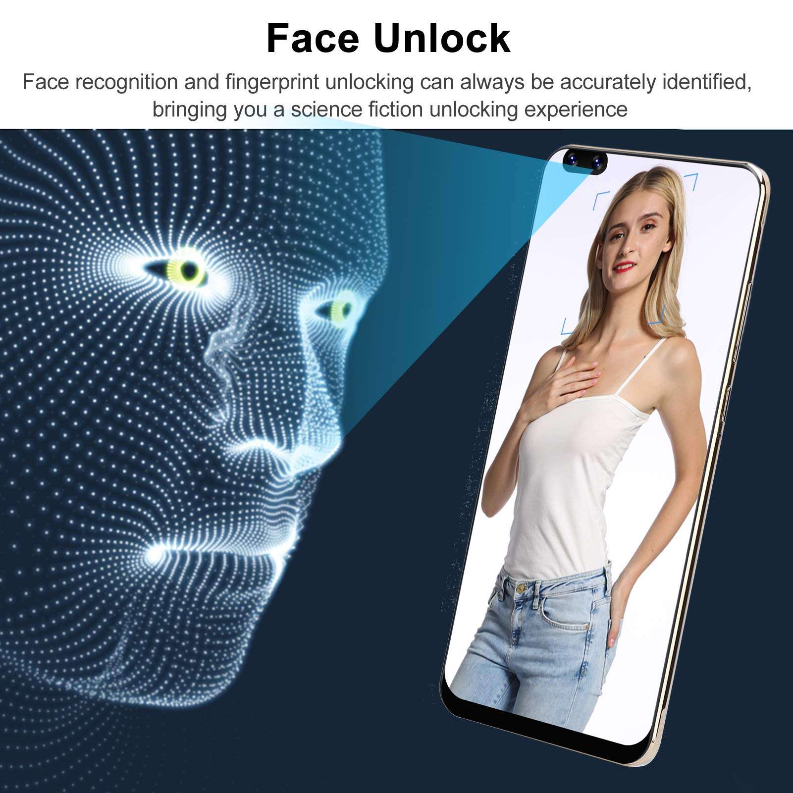 Zyyini Mate50 Pro+ Unlocked Smartphone, 6.82'' HD Full Screen Smartphone, Dual SIM, 2GB + 16GB, 2MP + 5MP Camera Autofocus, APP Face Recognition, with WiFi+BT+FM+GPS(Yellow) 6