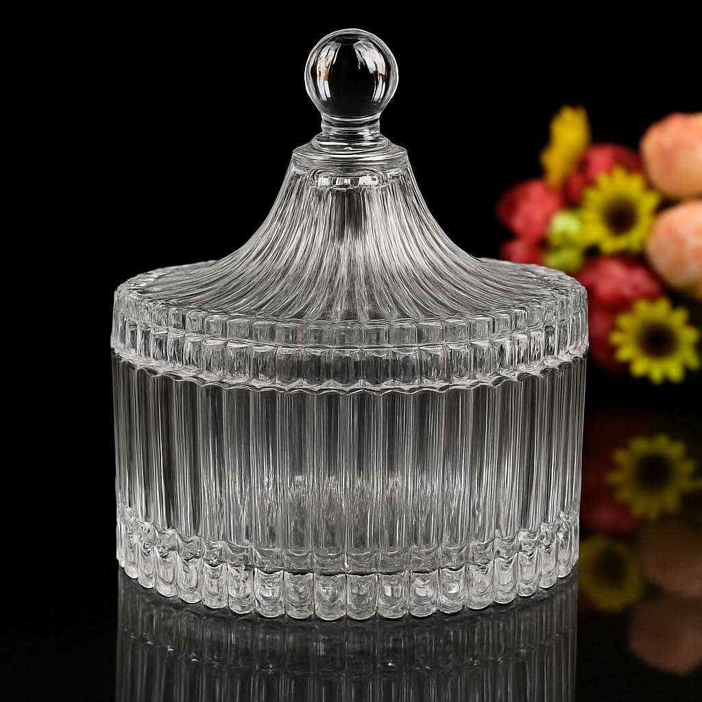 FOMQUAZLI Premium Crystal Glass Jar with Lid for Candy, Dry Fruits, Sugar, Snacks & Home Décor | Decorative Transparent Storage Container for Kitchen, Dining Table, Living Room & Gift Purpose 1