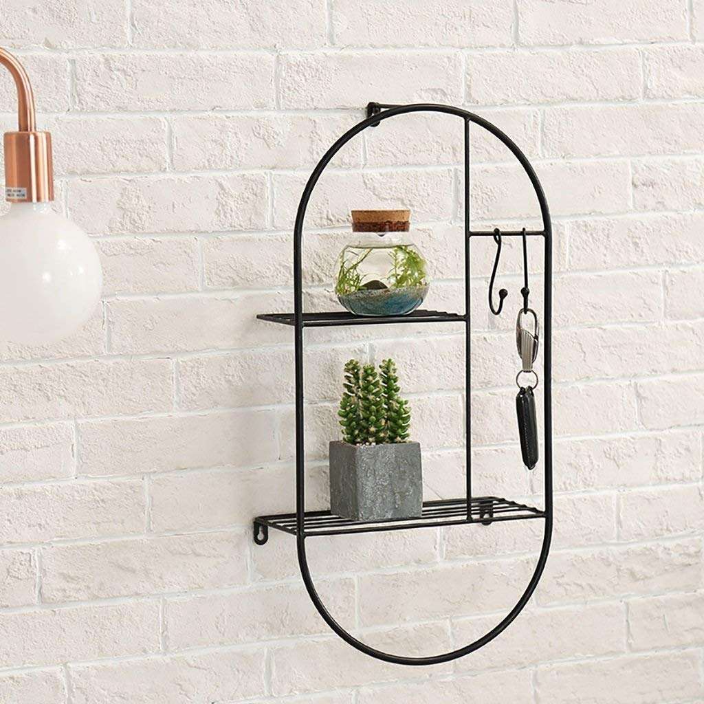 YGCBL Storage Shelf，Nordic Decorative Wght Iron Metal Storage Rack, Bedroom Living Room Kitchen Bathroom Wall Shelf Rack Shelf Bathroom Shelve,Black 1