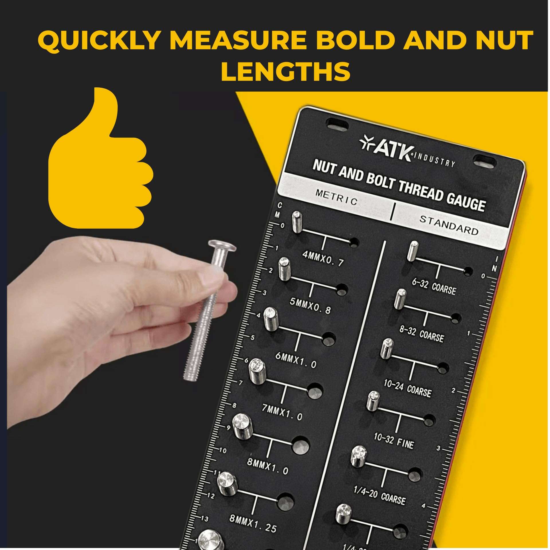ATKindustry Thread Checker Standard and Metric, Nut and Bolt Thread Gauge, Screw Size Chart, 28 Sizes Base Plate - Aluminum Anodized with Stainless Steel Bolts (Black) (Black) 5