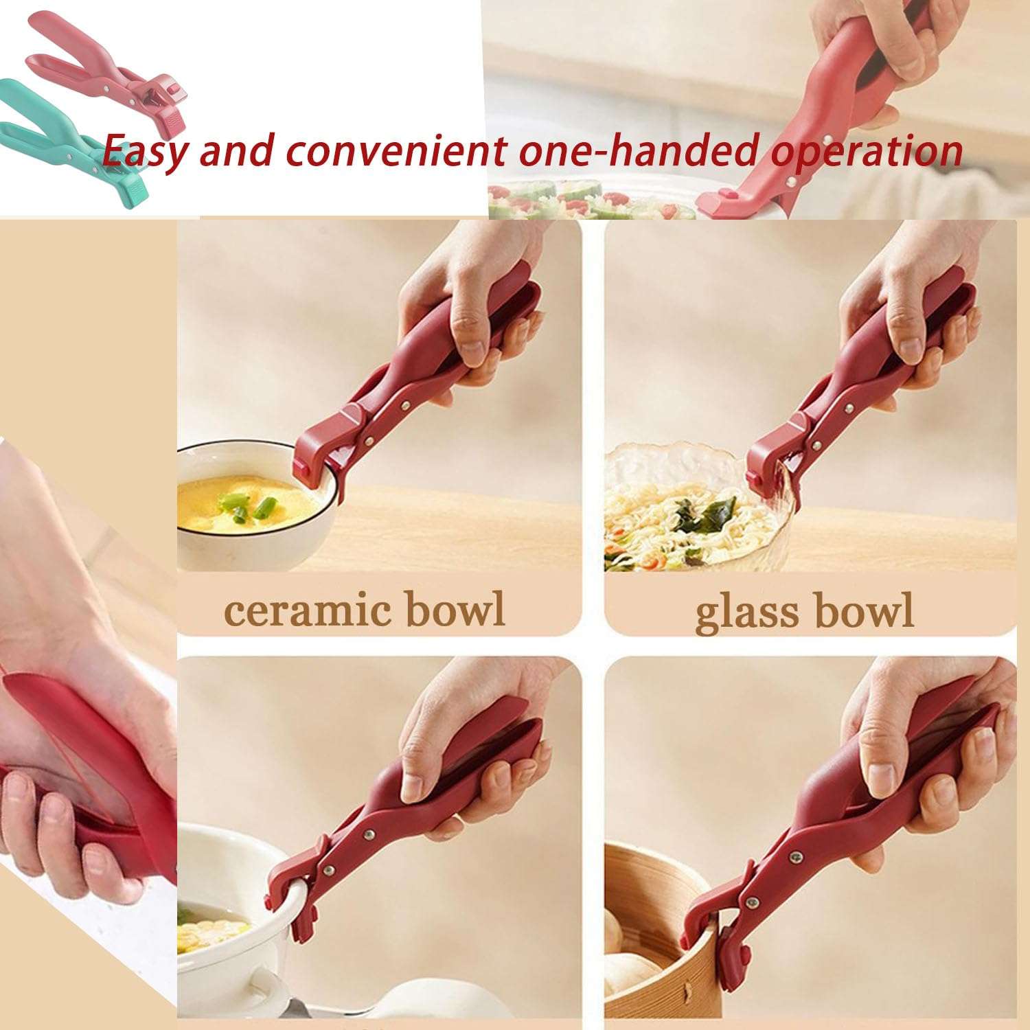 Aetomtins Multi-Function Anti-Scald Bowl Clip for Kitchen, Hot Bowl Dish Plate Gripper Clips Tongs Clamp Holder, Kitchen Silicone Anti Slip Clip 2025 Upgraded Silicone Clip(Red+Green) 5