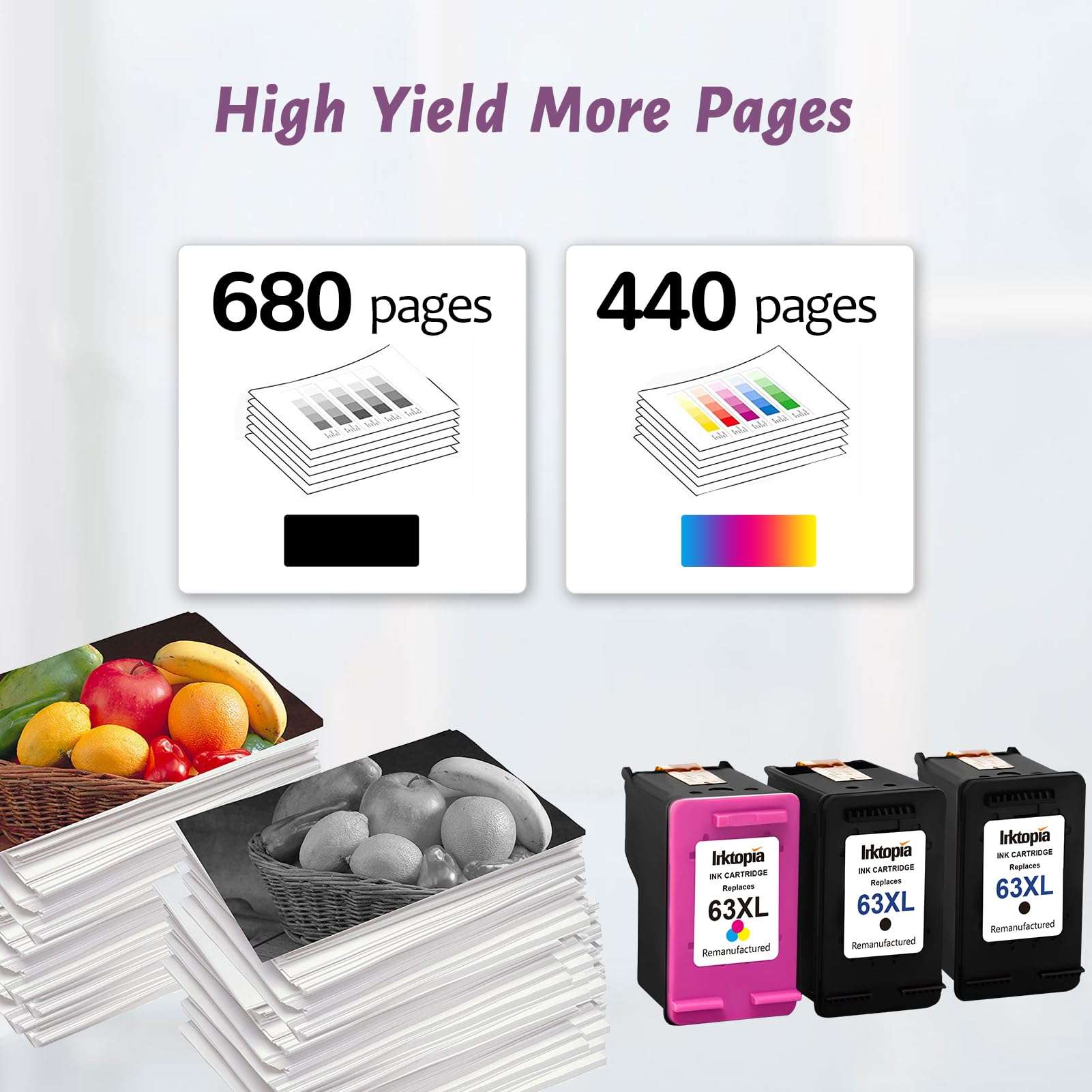 Inktopia Remanufactured Ink Cartridge Replacement for HP 63 XL 63XL for HP OfficeJet 5255 5258 3830 Envy 4520 4512 4513 DeskJet 1112 3630 3634 2130 2132 Printer (2 Black 1 Tri-Color) 3