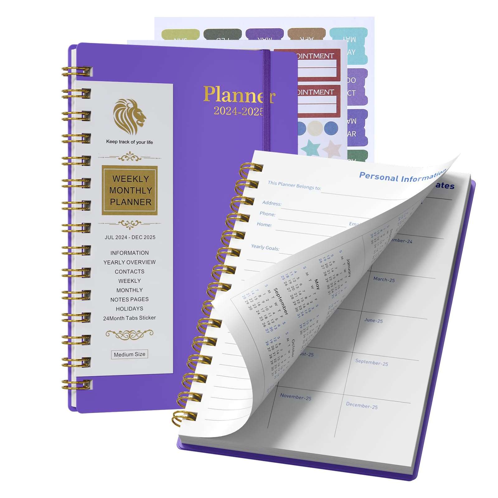 QSSRWNAO 2024-2025 Planner - Academic Weekly & Monthly Planner 2024-2025 with Tabs Sticker,18 Months Planner Jul 2024 - Dec 2025,5.6" x 8.2" Daily Planner,Ideal for Office School Supplies -Purple 1