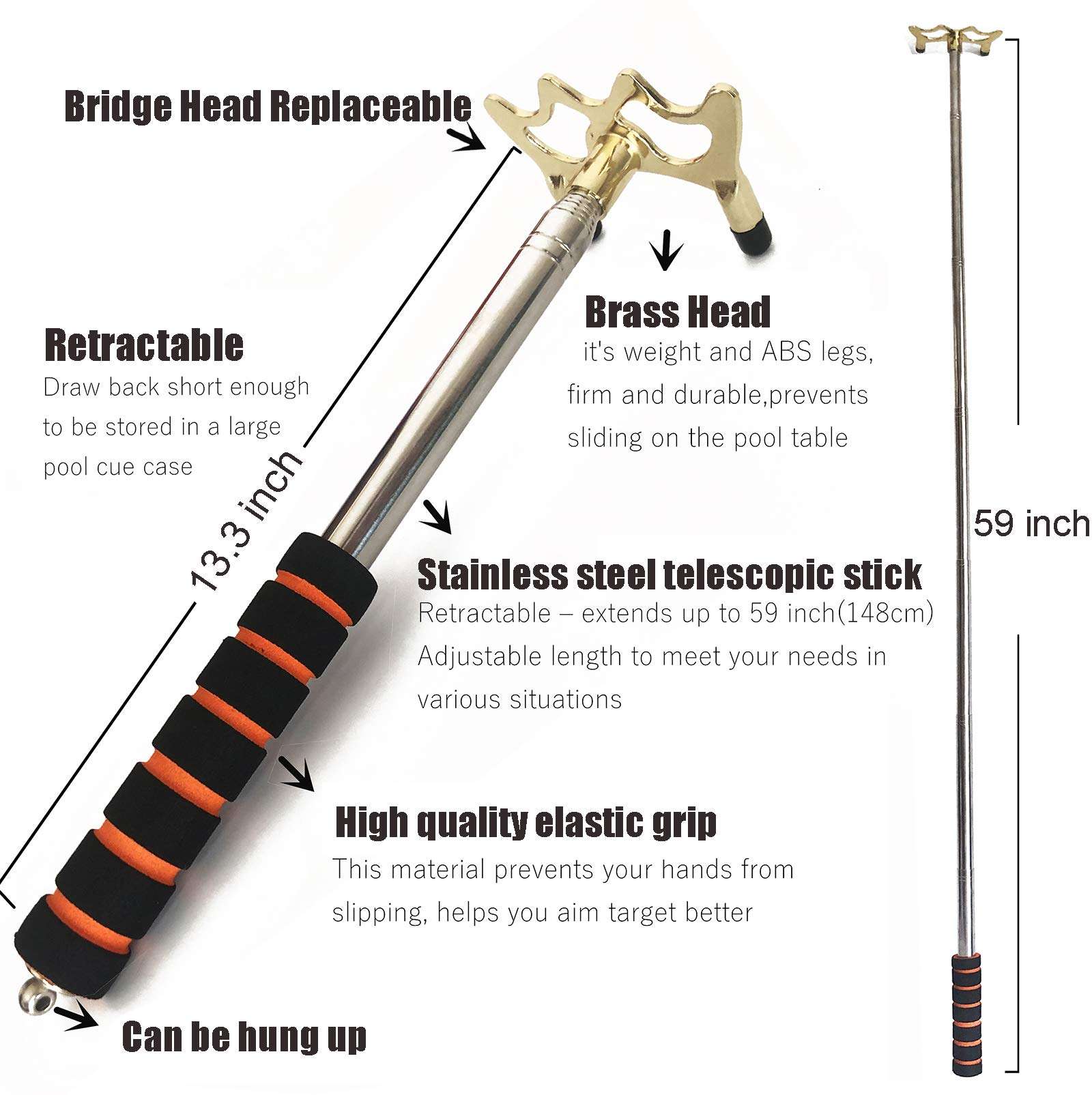 Tai ba cues Retractable Billiards Pool Cue Stick Bridge with 3 Replaceable Brass Bridge Head, Billiards Pool Cue Accessory 5