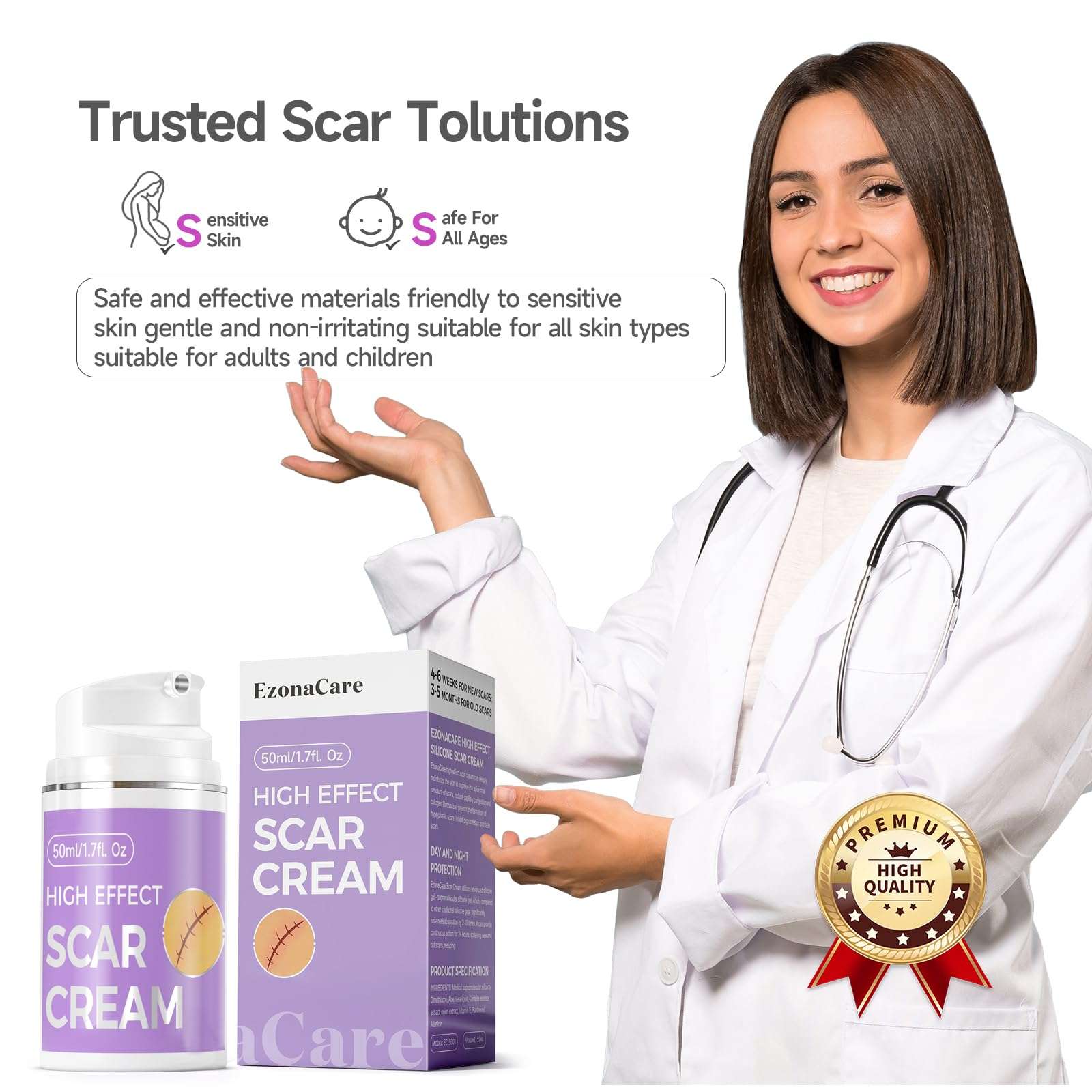 Advanced Scar Cream Silicone Scar Gel Scar Removal Cream for Face, Body, Surgical, C-section, Stretch Marks, Acne, Injury, Burns, Keloids, Old and New Scars 1.7 oz(50g) 3