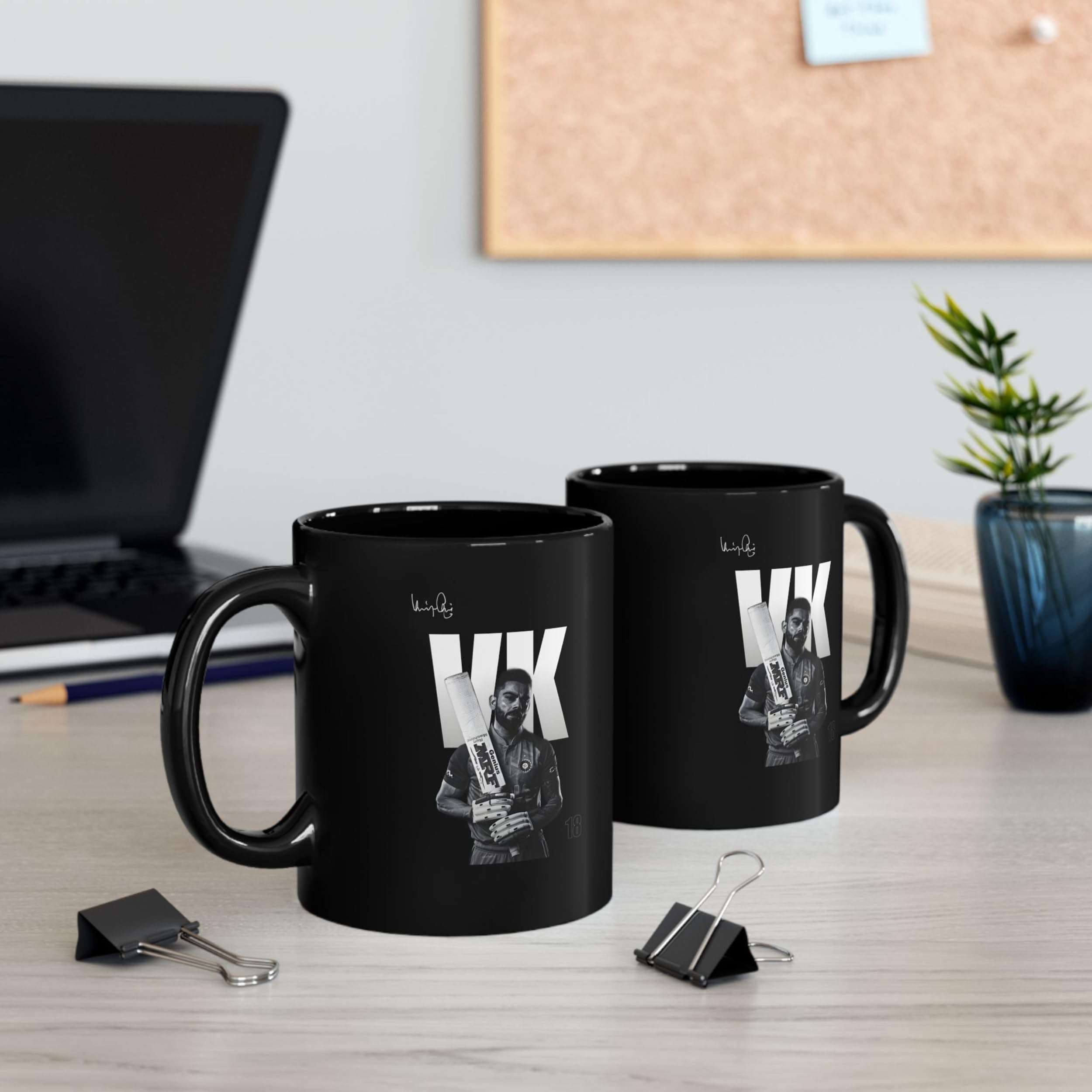 DC ENTERPRISES Virat Kohli Black Ceramic Coffee Mug | VK Signature Design Tea & Coffee Cup | Premium Glossy Finish | Cricket Fan Gift for Men & Women | Microwave & Dishwasher Safe | 350 ml 4