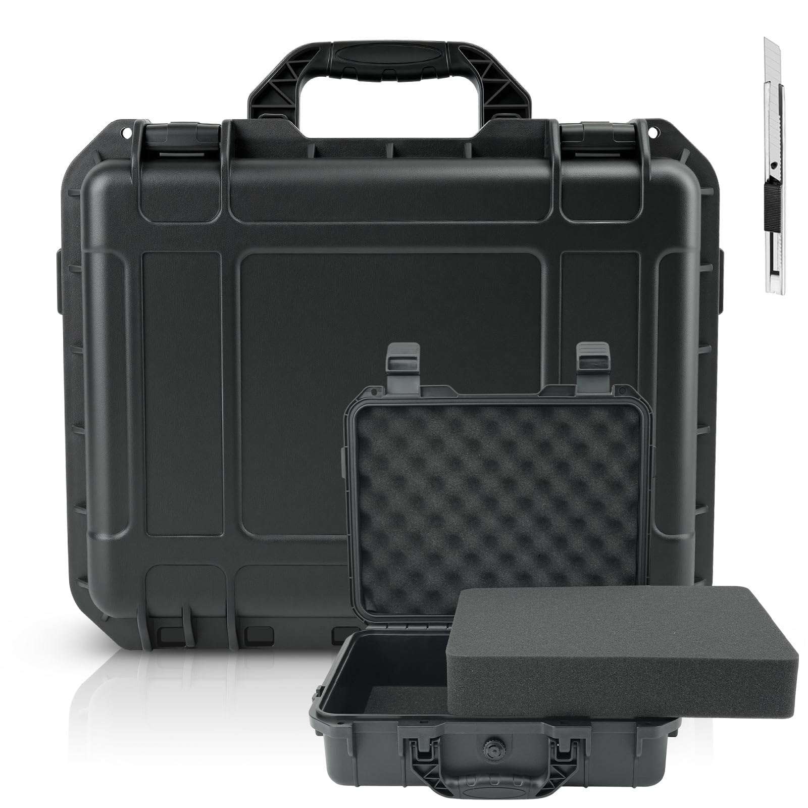 NineLeaf Waterproof Hard Case with DIY Customizable Foam Insert Portable Protective Case with Knife for Camera Drones Equipments Tools Test Instruments 14.3 x 11.4 x 4.5 Inch (Black) 1