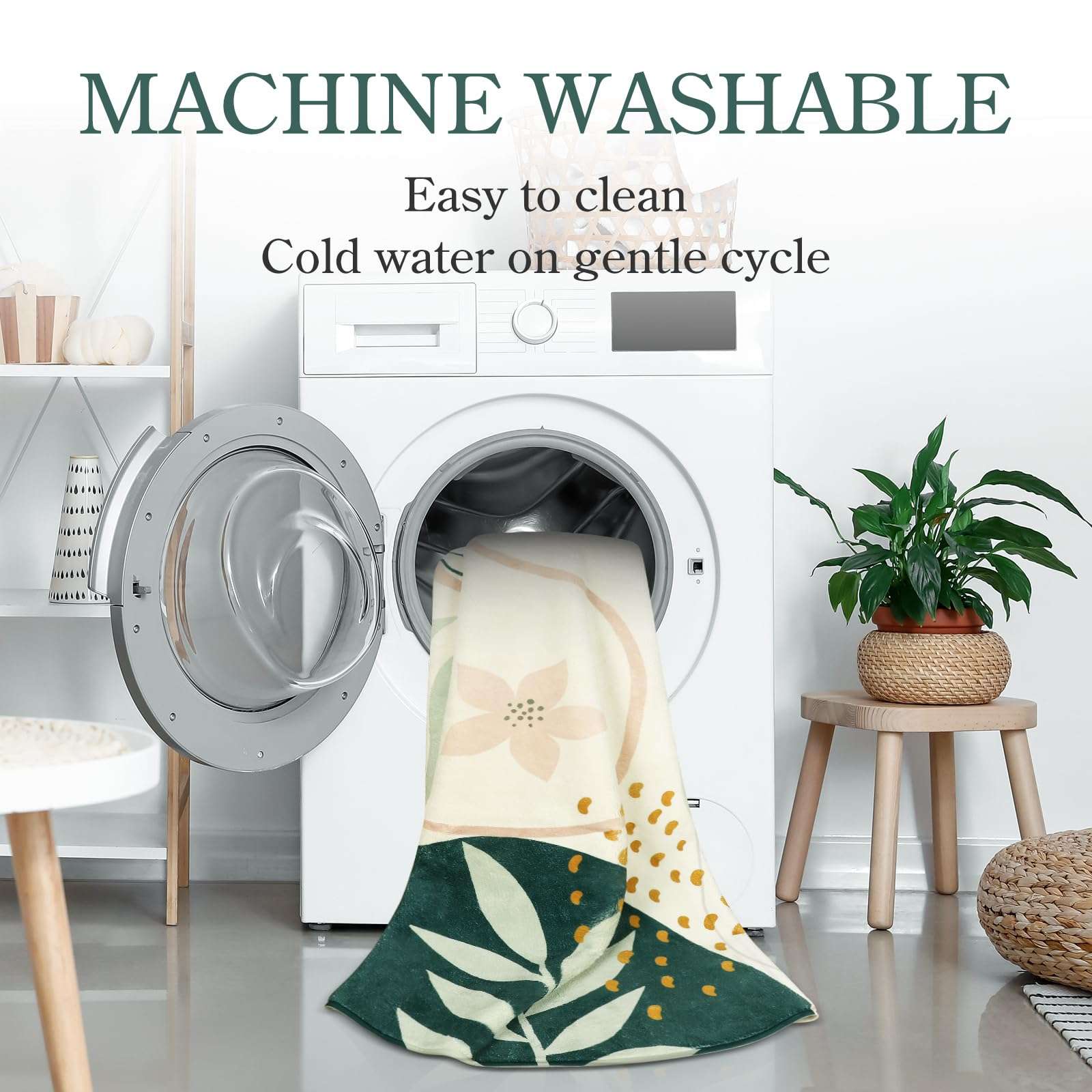 Lahome Green Hallway Runner - 2x7 Washable Non-Slip Runner Rug Throw Lightweight Soft Bathroom Runner Rug, Boho Botanical Print Indoor Carpet Runner for Bedroom Kitchen Entrance Laundry Living Room 4