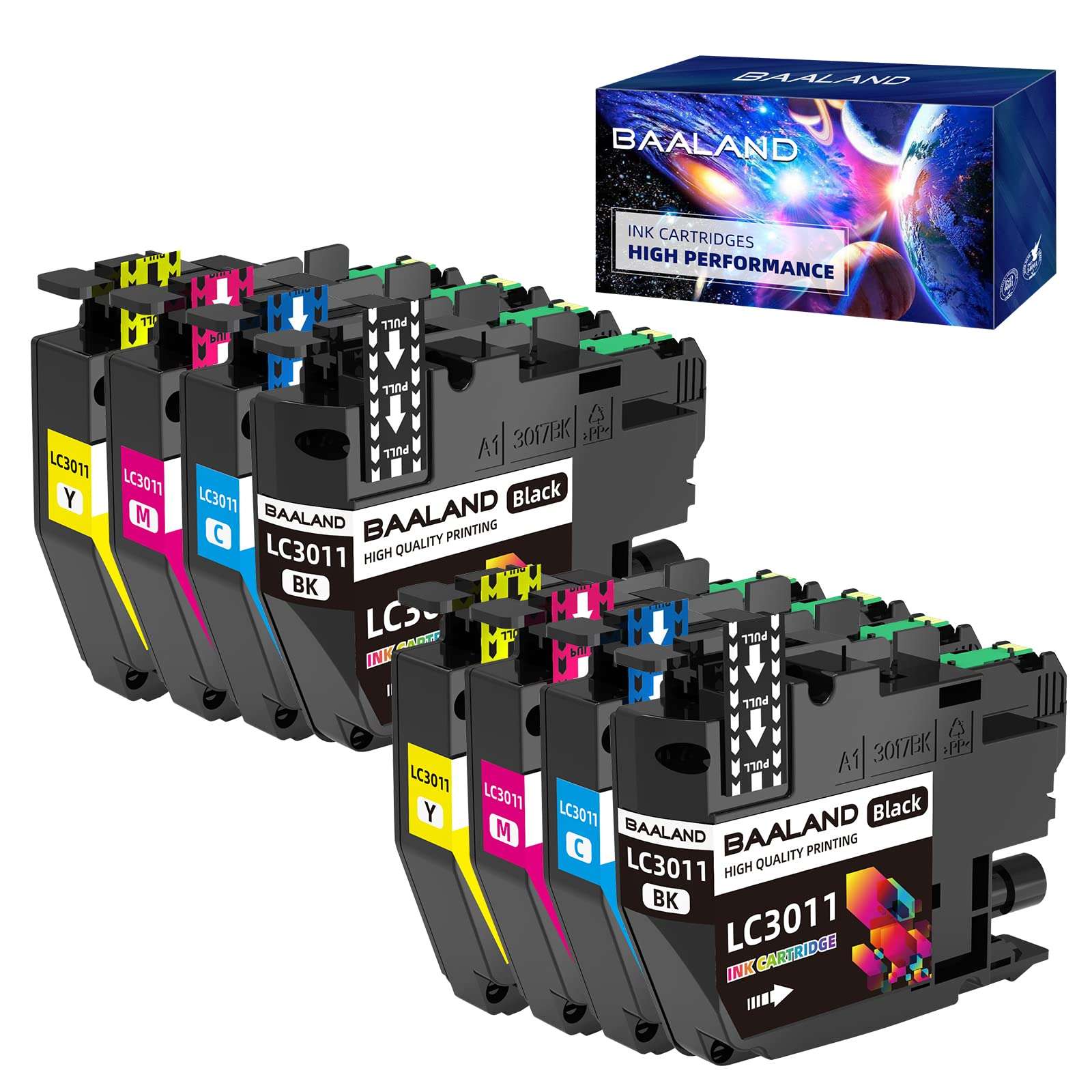 LC3011 Ink Cartridges BK/C/M/Y 2-Set Replacemnt for Brother Ink LC3011 LC3013 LC3011BK LC3013BK use with Brother MFC-J491DW MFC-J895DW MFC-J690DW MFC-J497DW Printer (2BK/2C/2M/2Y 8-Pack) 1