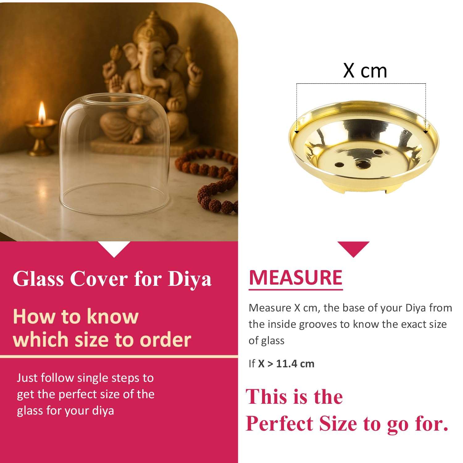 Klassic Big Curved Borosilicate Glass Cover (Without Diya) | 3.8 Inch Height & 4.1 Inch Width | Clear Heat-Resistant Glass Chimney | Wind & Dust Protector for Mandir, Puja, Aarti, Home Decor & Gifting 6