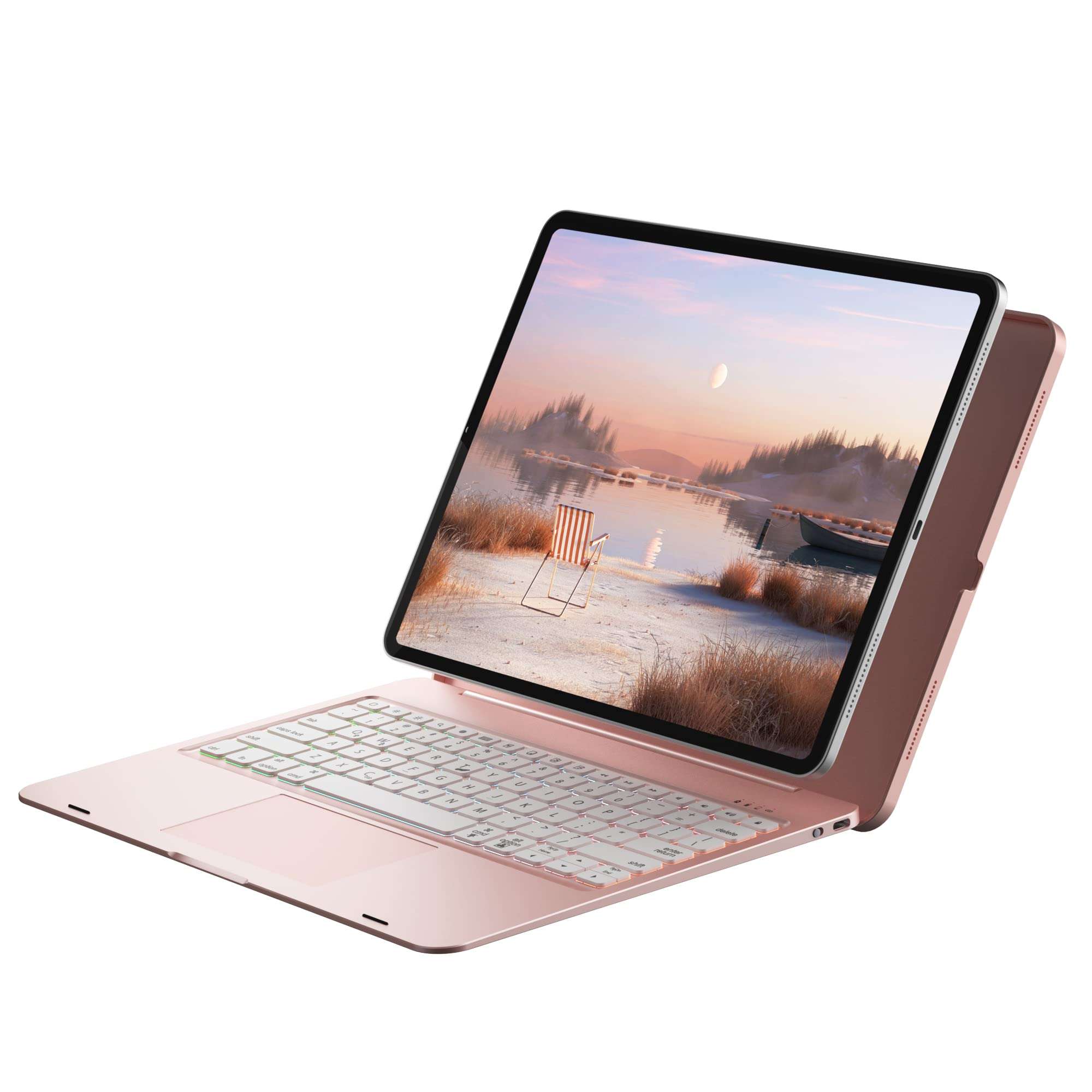doqo Keyboard Case for iPad Pro 2021 5th Generation/2020 4th-Gen/2018-3rd Gen, 7 Colors Backlit Bluetooth Keyboard, Detachable Bluetooth Keyboard case(Plastic, Rose Gold) 1