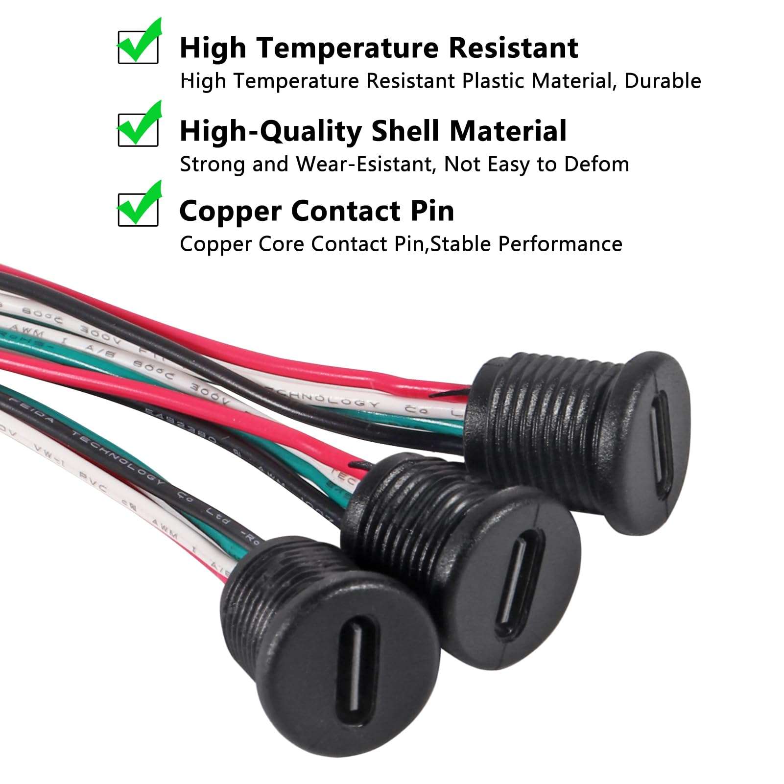 Coliao 10pcs Type-C Female Chassis 4 Pin Type-C Female Socket Connector Waterproof Jack Charging Port 3A USB-C Charger Plug Socket, Round Black 6