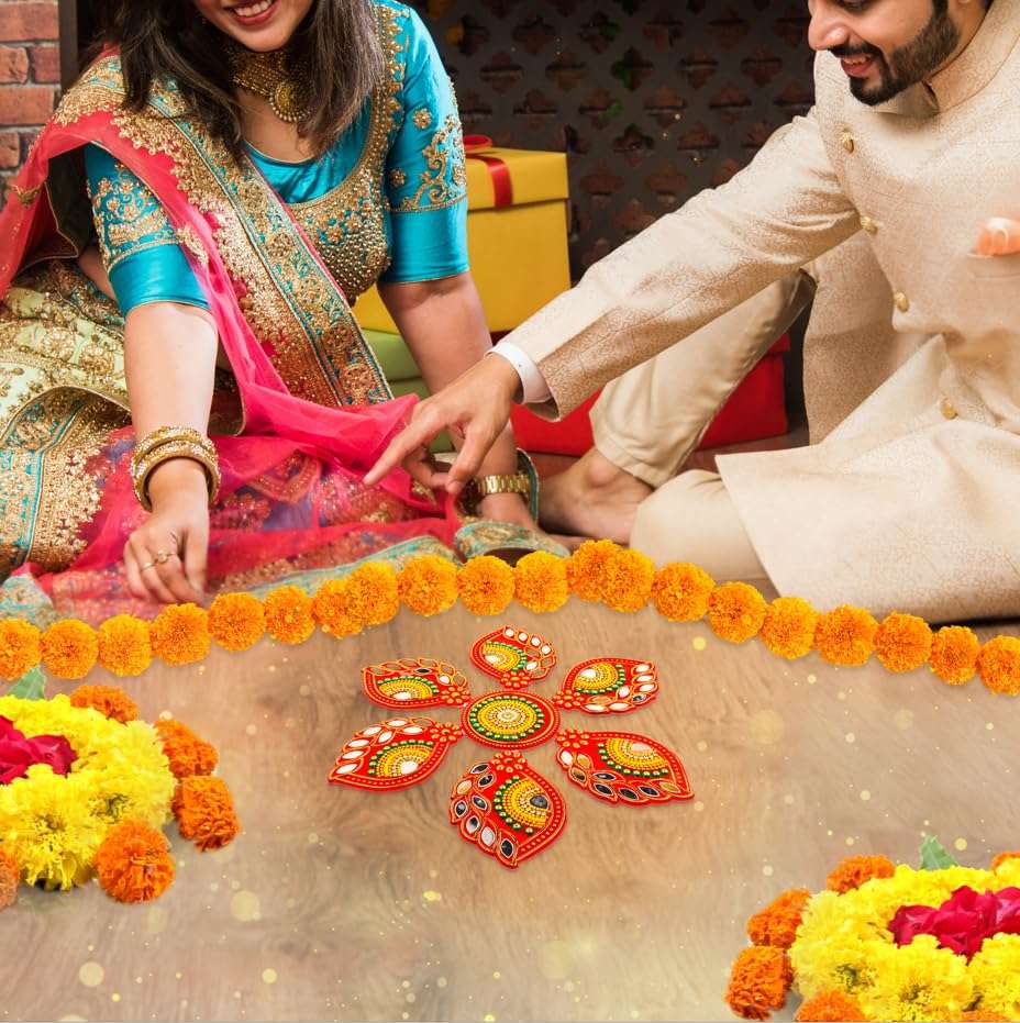 Tarini Gallery Acrylic Handcrafted Designer Colorful Rangoli for Pooja Home Interior Decoration Gift Wall Decoration Floor Decoration New Year Party Gift Small Rangoli (Red Shankh) 3