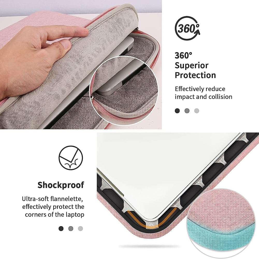 LosruGir Laptop Sleeve Bag 15-16.1 Inch, Waterproof Shockproof Laptop Bag with Shoulder Strap,Pocket,Handle Fits Hp,Acer,Dell,Asus,MacBook for Students Professionals and Travelers (Pink) 4