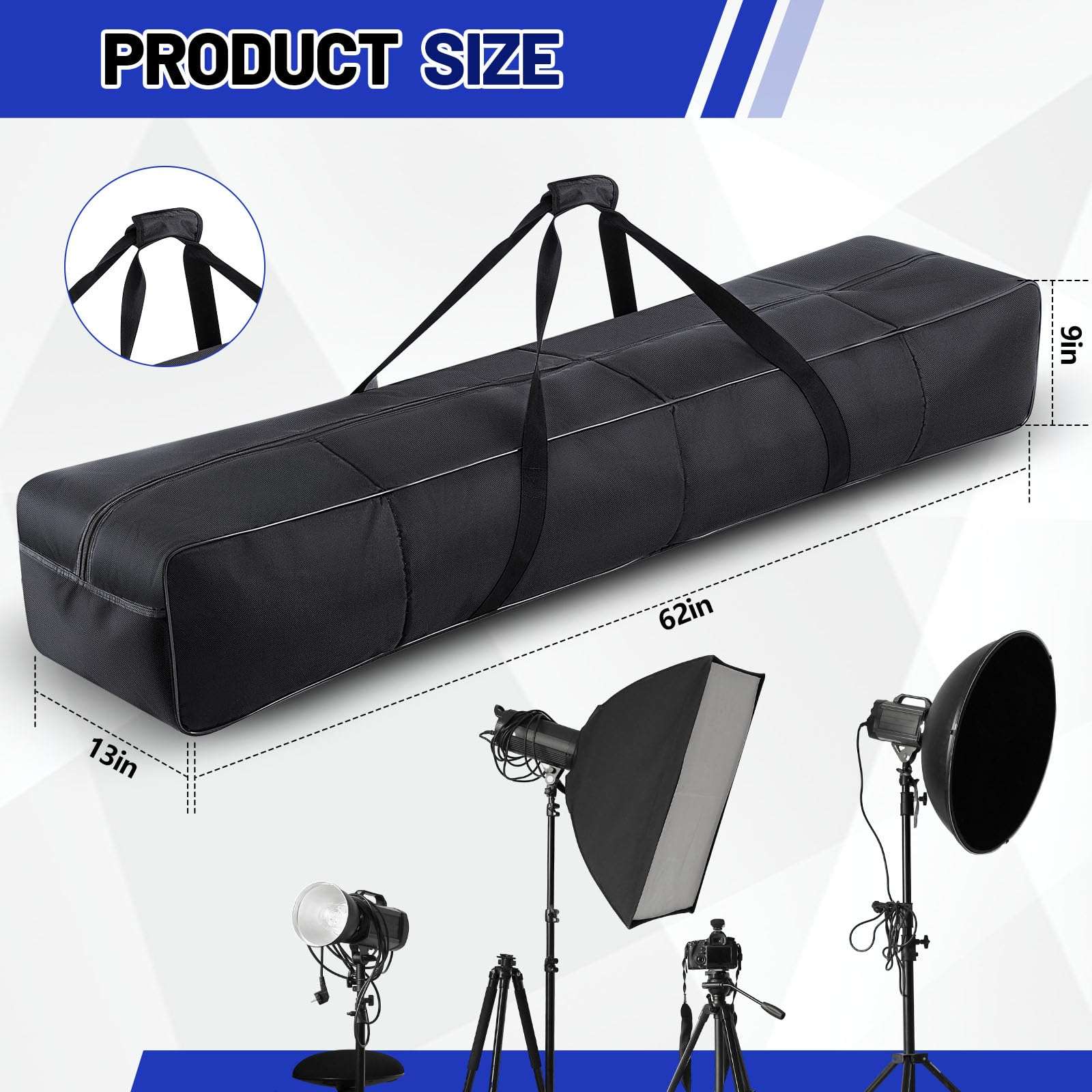 Dansydaisy 62" Speaker Light Stand Bag with Pearl Cotton Lighting Truss Carry Bag Tripod Carrying Case with Heavy Duty Handle and Double Zipper for Mic Speaker Boom Stand Tripod Photography 4