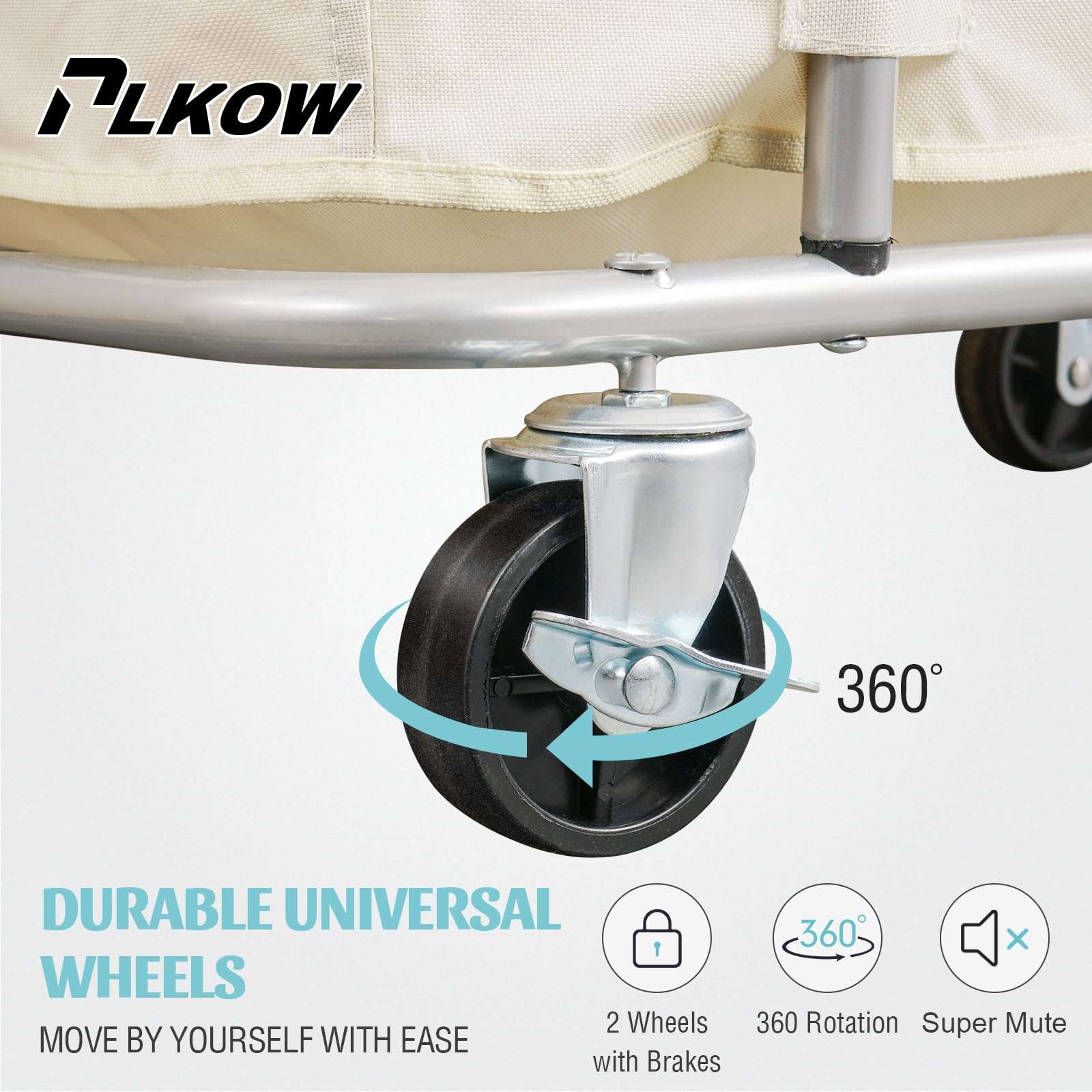 PLKOW Laundry Cart with Wheels 320L Large Rolling Laundry Cart for Commercial/Home, Rolling Laundry Basket with Steel Frame and Waterproof Lining, 9 Bushel, 32.3L x 19.7W x 30.7H Inch, Beige 5