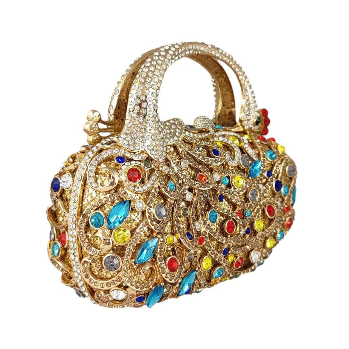 PENGZHI Women Peacock Rhinestone Clutch Bag Sparkly Crystal Evening Bag Bridal Wedding Purse Glitter Handbag for Formal Party, Champagne 3