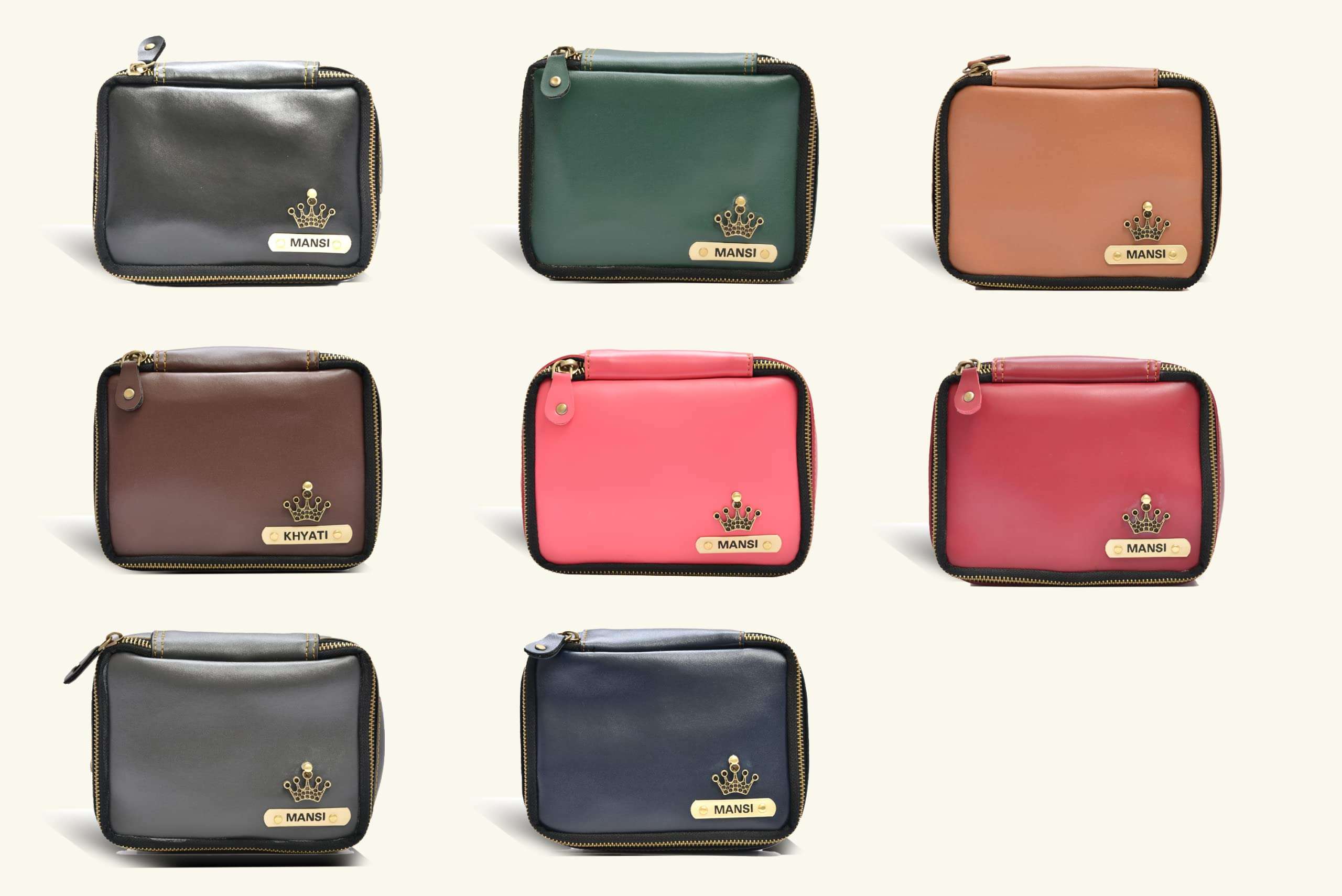 Customized Women's Leather Bag (Buttoned) + Mini Make up kit-Green Grey 6