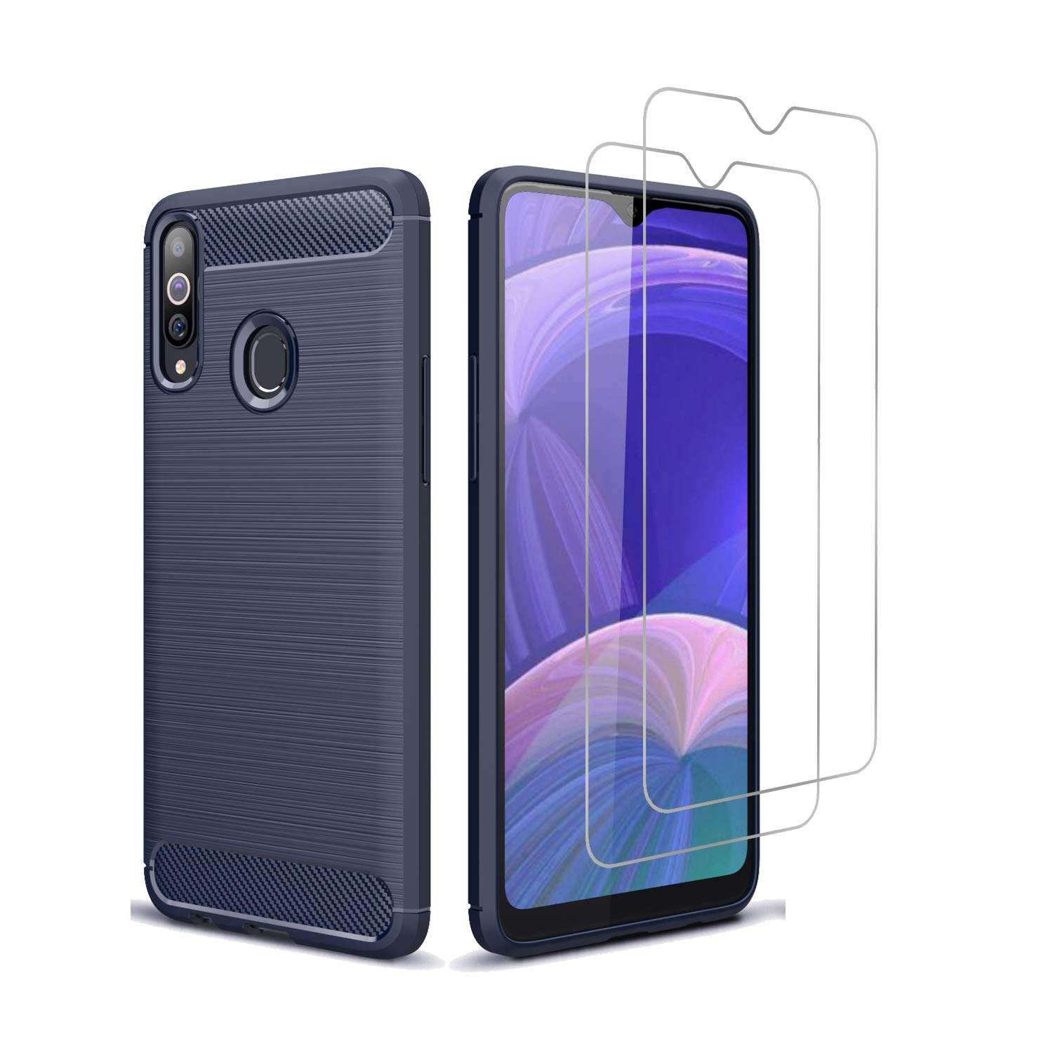 Avesfer for Samsung Galaxy A20S Case (Not Fit A20) with Screen Protector Tempered Glass Lightweight Shock Absorbing Resilient TPU Phone Cover [Scratch Resistant] Carbon Fiber (Navy) 1