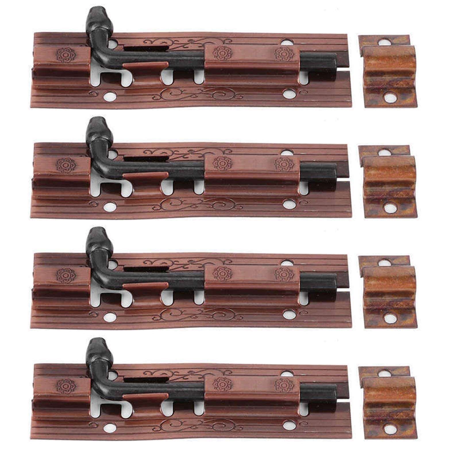 Door Accessories 4Pcs 4in Antique Brass Door Sliding Latch Lock Door Bolt Gate Window Hardware Fittings for Living Room Bedroom Metal Material 1