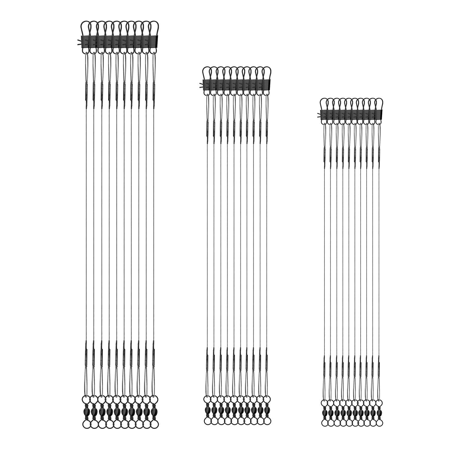 SAVITA 30pcs Fishing Tackle Leaders, Fishing Leaders Line for Saltwater and Freshwater Stainless Steel Wire with Swivel Snaps (Black)