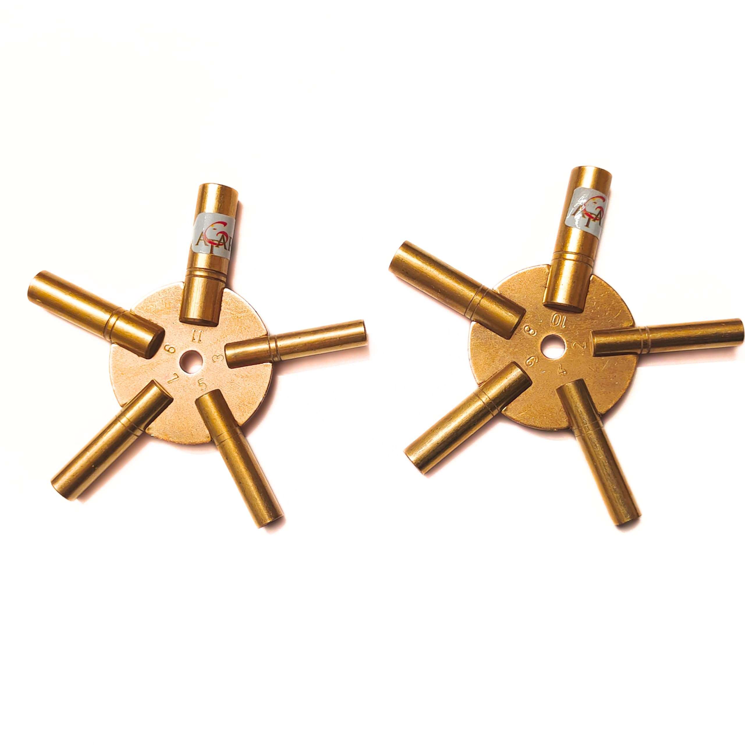 ATAR Clock Winder Winding Set of 2 Key Brass Even & Odd Numbers Tool Universal Mantle 5 Prong (ATCW1 + ATCW2)