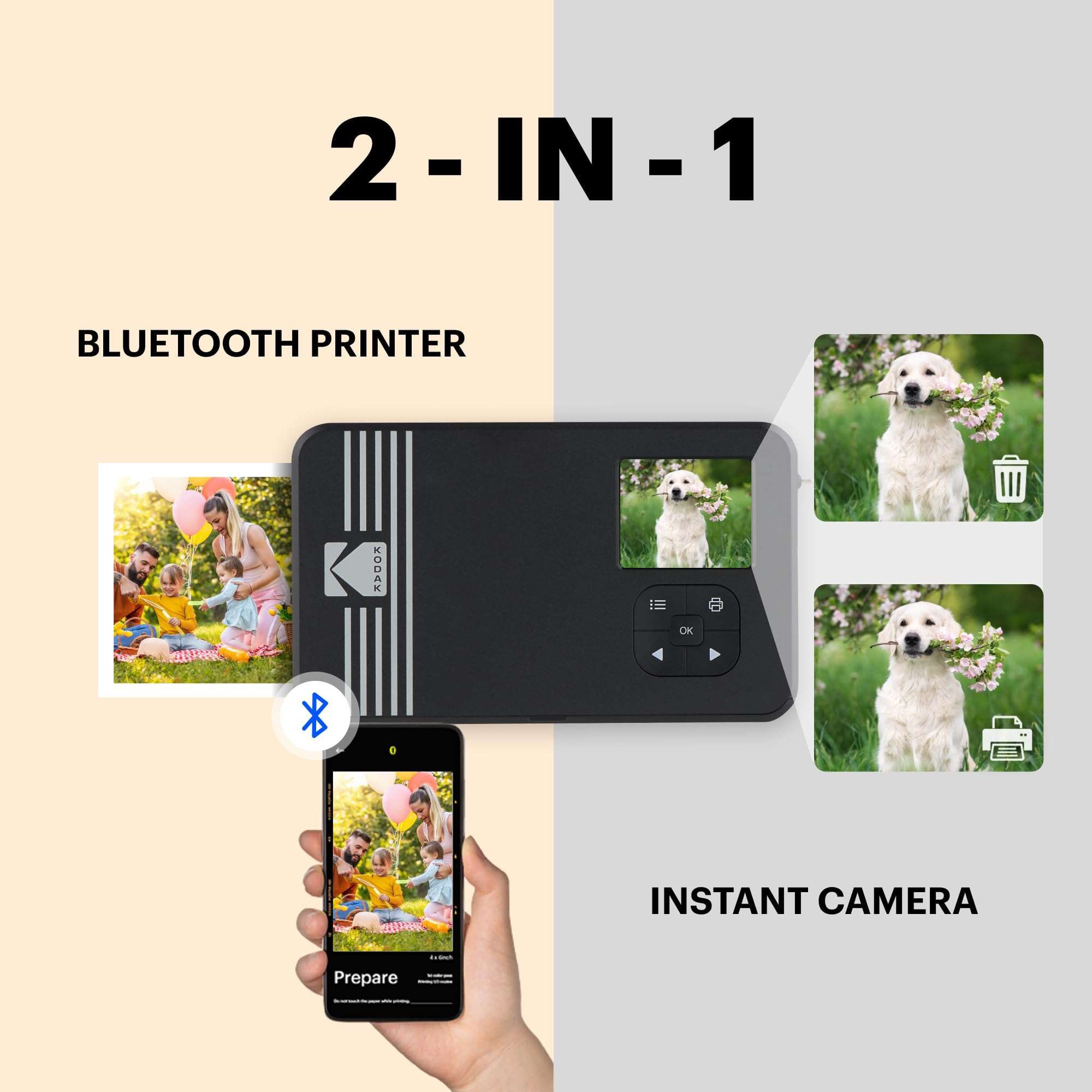 KODAK Mini Shot 2 Retro 4PASS 2-in-1 Instant Digital Camera and Photo Printer (2.1x3.4) Initial 8 Sheets + 60 Sheets Gift Bundle, Yellow 3