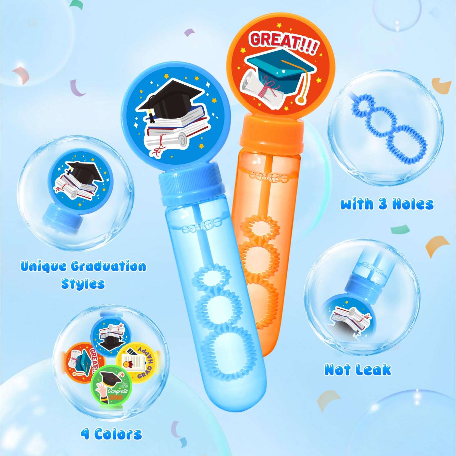 KELENO 24 Graduation Party Favors Mini Bubbles Birthday Supplies Bubble Wands Bulk Adults Prize Goodie Bag Stuffers Preschool Kindergarten Grad Toy Gift Class Bubble Party Favors for Kids 3-5 4-8 6