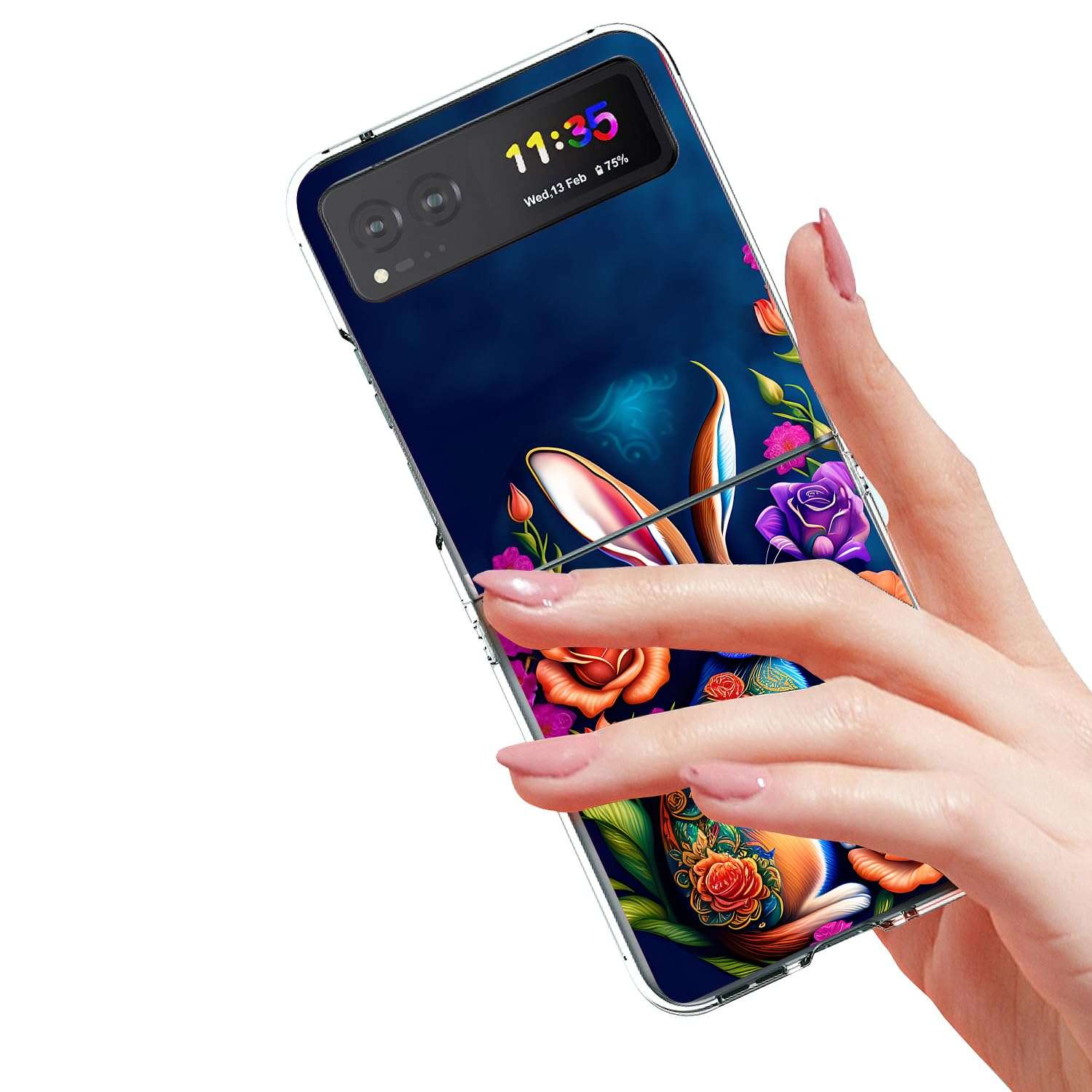 Bcov Case for Motorola Razr 2023 Case,Floral Rabbit Colorful Flowers Anti-Scratch Solid Hard case Protective Shookproof Phone Cover for Motorola Razr 2023 3