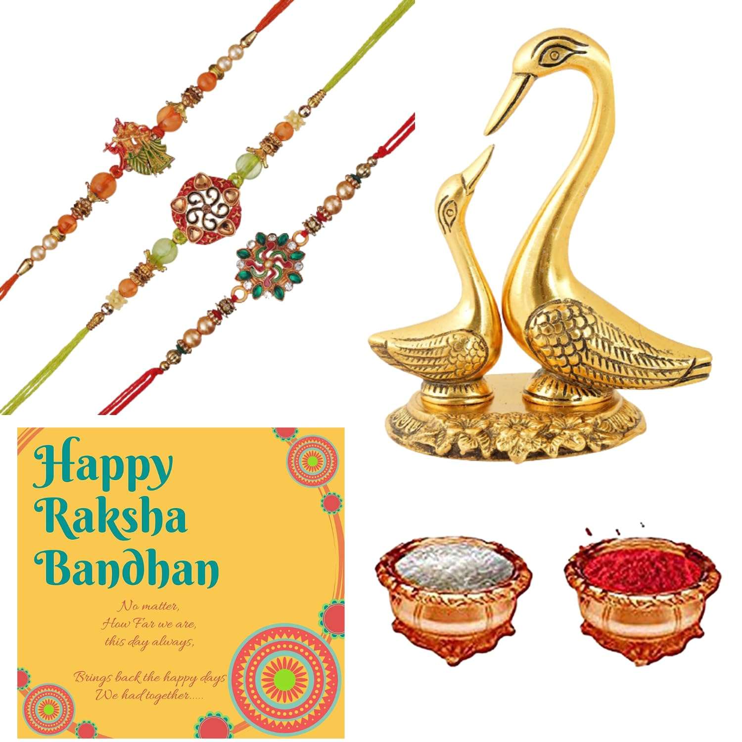 Webelkart |Premium Combo of 3 Rakhi Gift for Brother and Bhabhi and Kids with Kissing Duck Showpiece On Poverty, Rakshabandhan Gifts for Bhai Sister - Fancy Rakhi with Pair of Kissing Duck 1