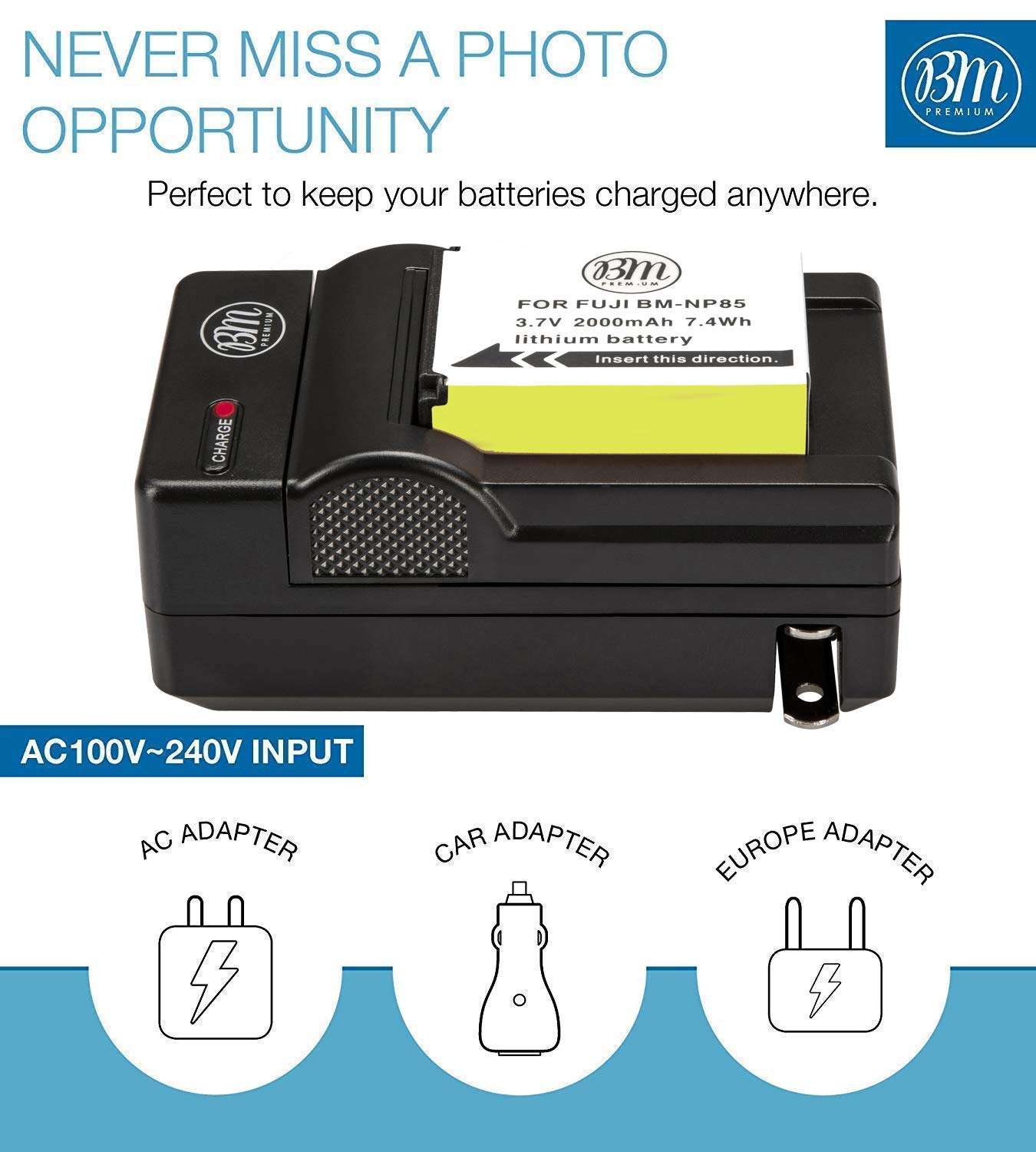 BM Premium NP-85 Battery and Charger Kit for FujiFilm FinePix S1 SL240 SL260 SL280 SL300 SL305 SL1000 Digital Camera 3