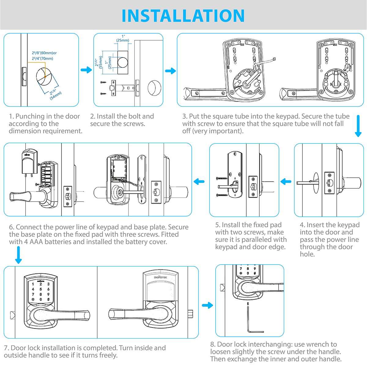 Signstek Digital Electronic Touchscreen Keypad Security Entry Door Lock Interchangeable for Left and Right Door Handle with Hidden Mechanical Key (Silver) 6