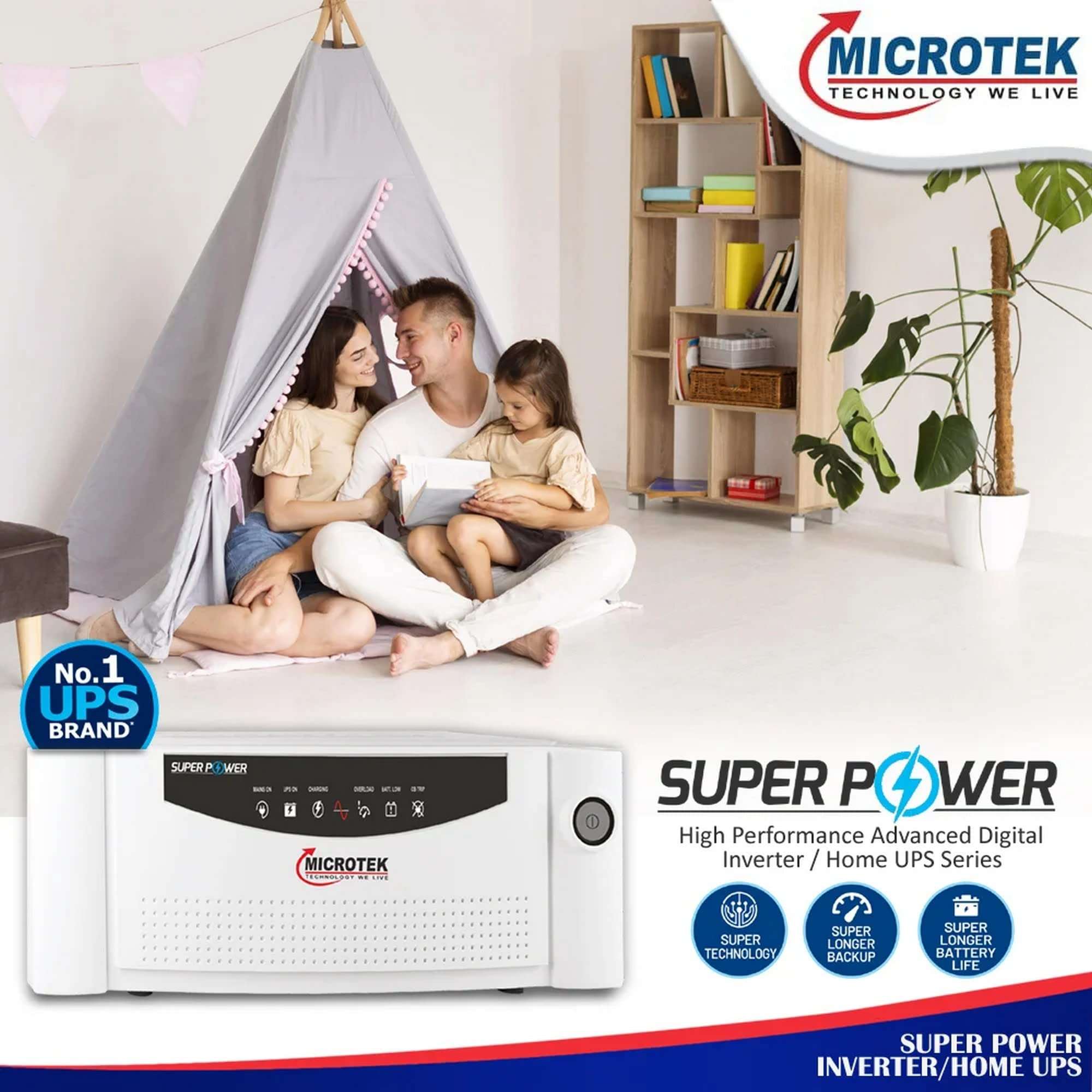Microtek Super Power 1100 Advanced Digital 950VA/12V Inverter, Support 1 Battery with 2 Year Warranty for Home, Office & Shops 3