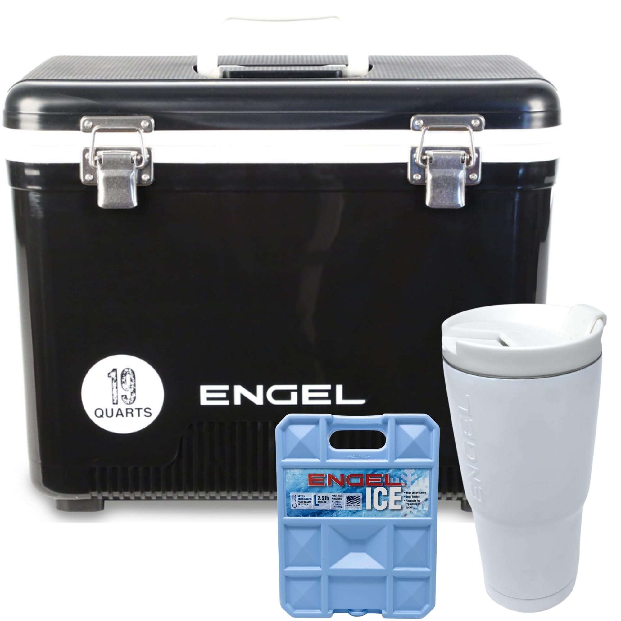 Engel UC19 19qt Leak-Proof, Air Tight, Drybox Cooler with 22 oz. Insulated Tumbler and 32°F Cooler Packs for Boating, Camping, Fishing, Hiking & Food Storage