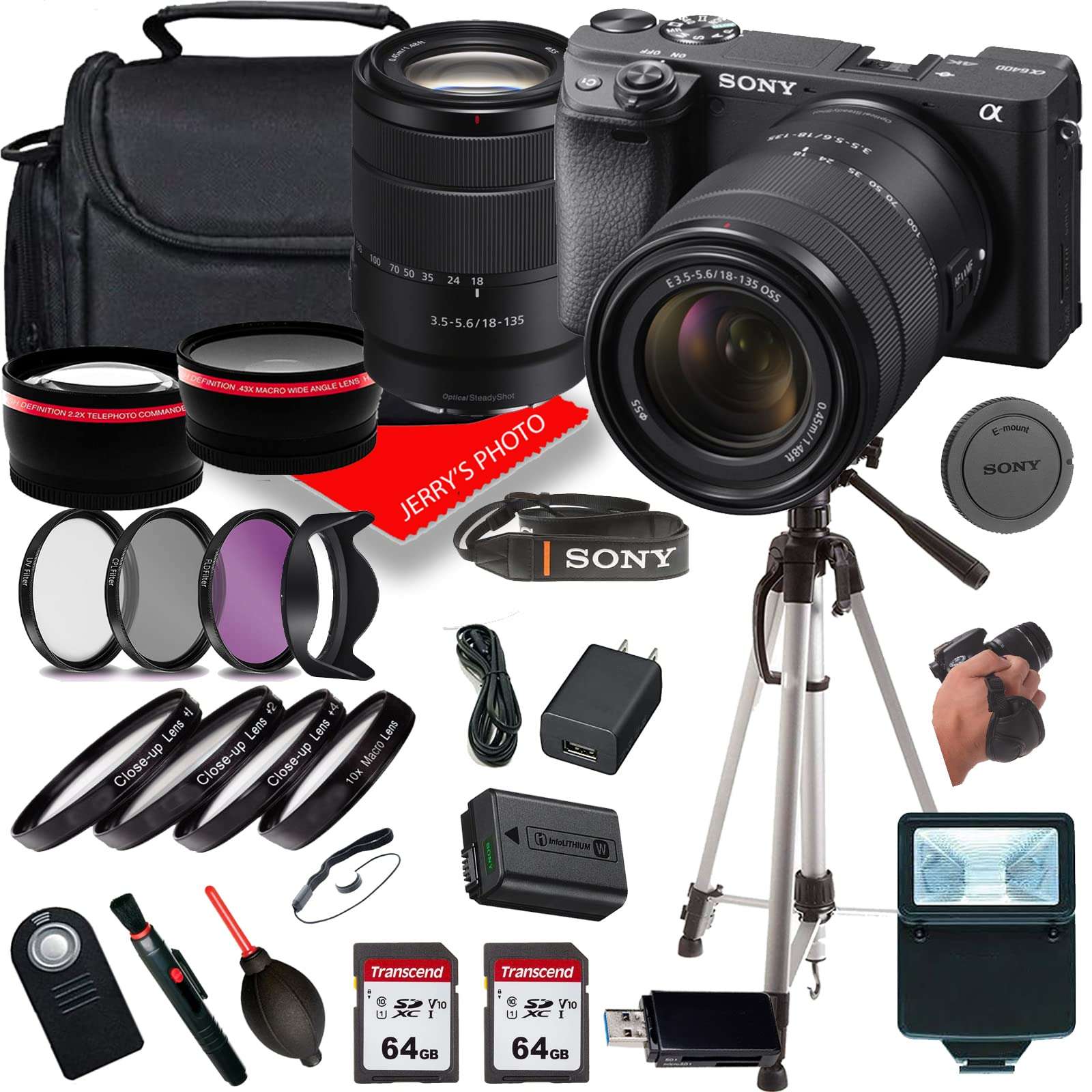 Sony A6400 Mirrorless Camera E 18-135mm f/3.5-5.6 OSS Lens 128Gig Momory Cards+Lens+Case+(23PC) Bundle 1