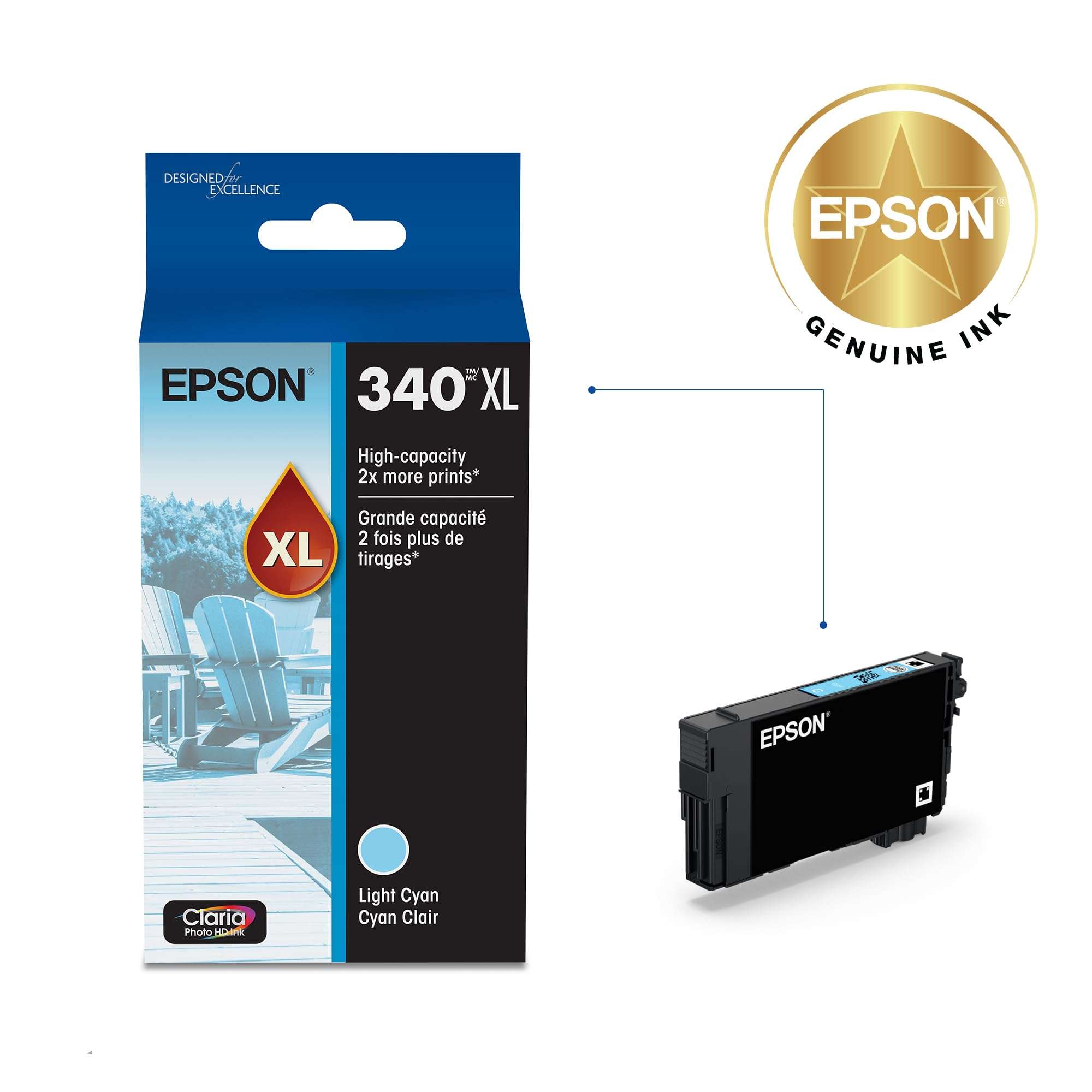 Epson 340 Claria Photo HD Ink High Capacity Light Cyan Cartridge (T340XL520-S) Works with Expression Photo XP-8800 3