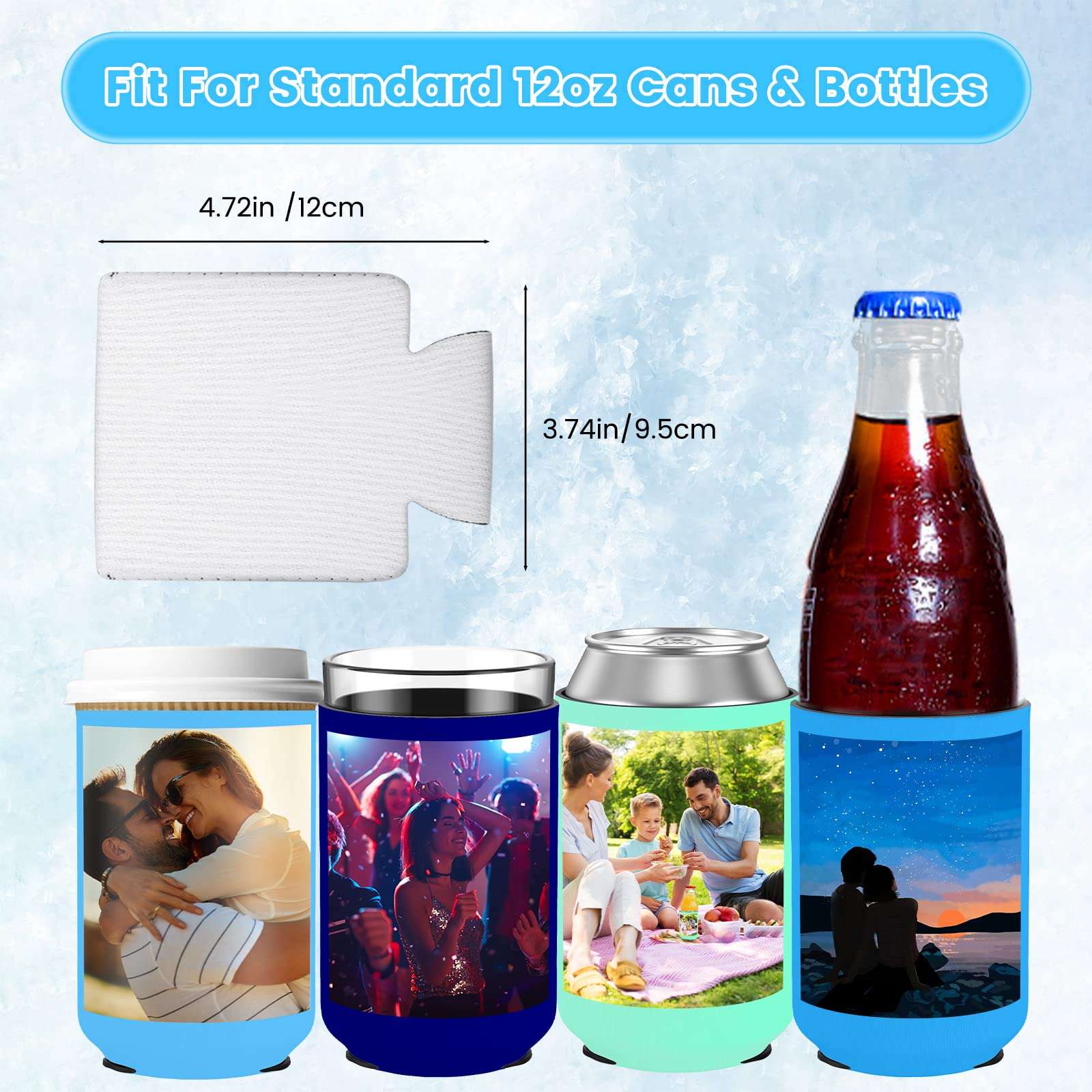 Custom Neoprene Can Cooler Sleeve 100 Pack Bulk Personalized Collapsible Insulated Can Sleeves Personalized Drink Holder for Summer Beach Birthday Party Supplies Holiday Decorations 3