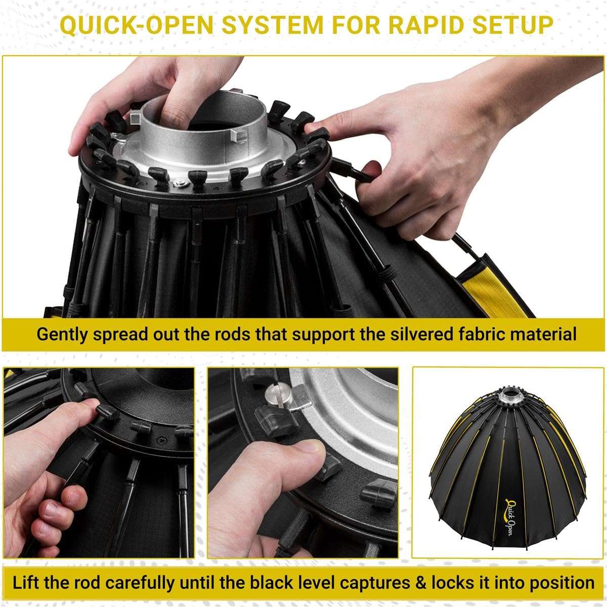 Glow Profond Quick-Open 47.2" Deep Parabolic Softbox (120cm), Octadecagon Fiberglass Rod Round Soft Box with Interchangeable Bowens Mount is Suitable for Outdoor and Indoor Shooting 3