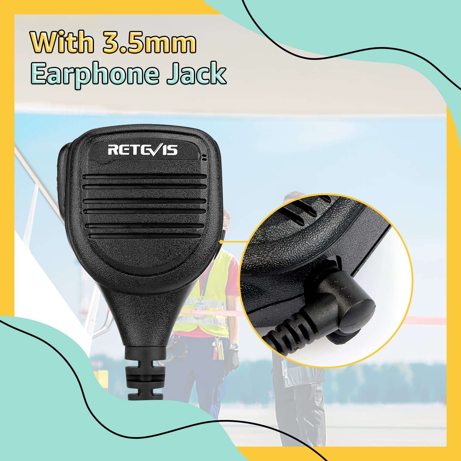 Retevis RT21 Walkie Talkie Mic(1 Pack) with Speaker Mic Earpiece(1 Pack), IP54 Waterproof Shoulder Speaker Mic, 3.5mm Audio Jack,Coil Tube Earpiece 4