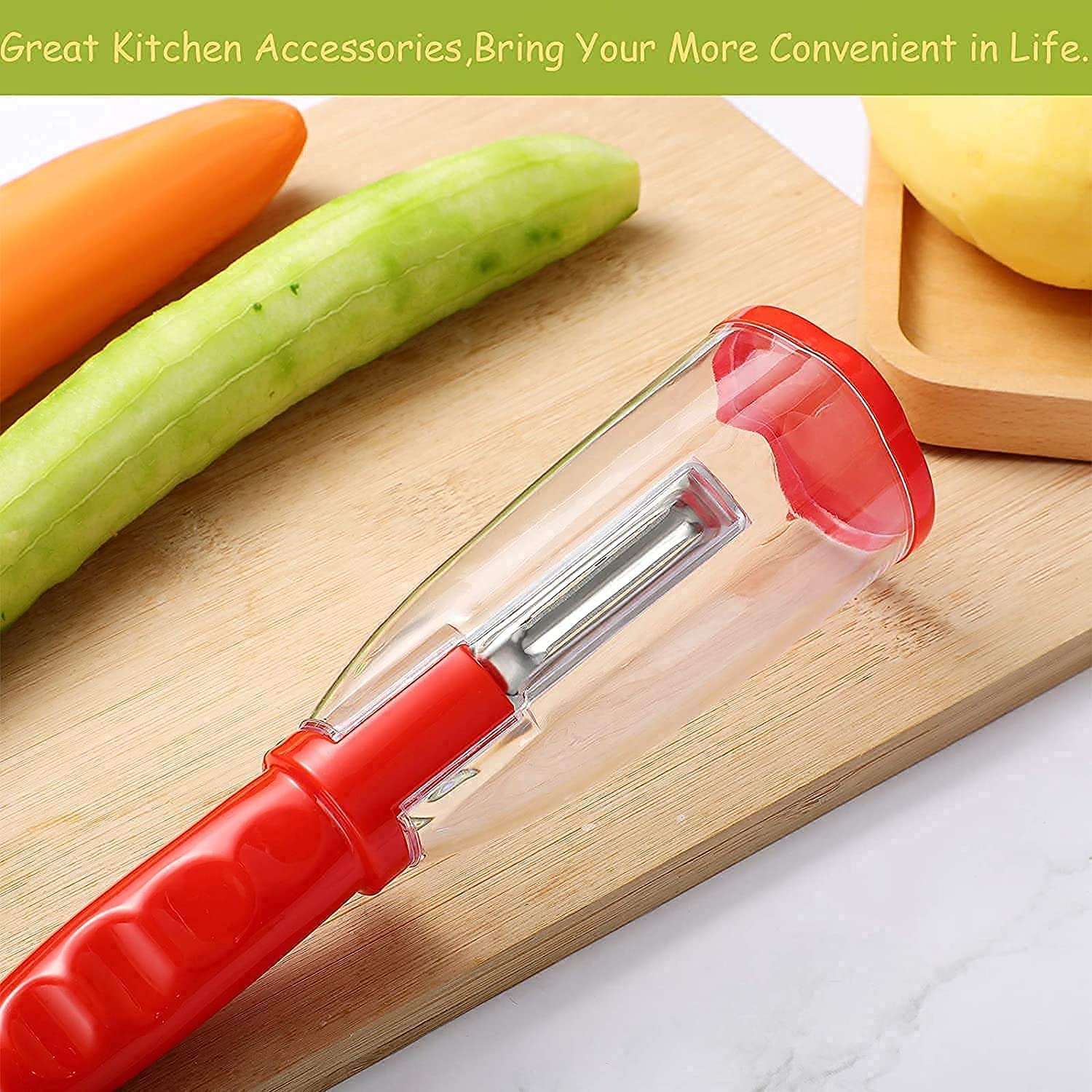 HAB Mart Stainless Fruits_Vegetable Peeler for Kitchen with Storage Container Peeling Tool - Multicolor-0 4