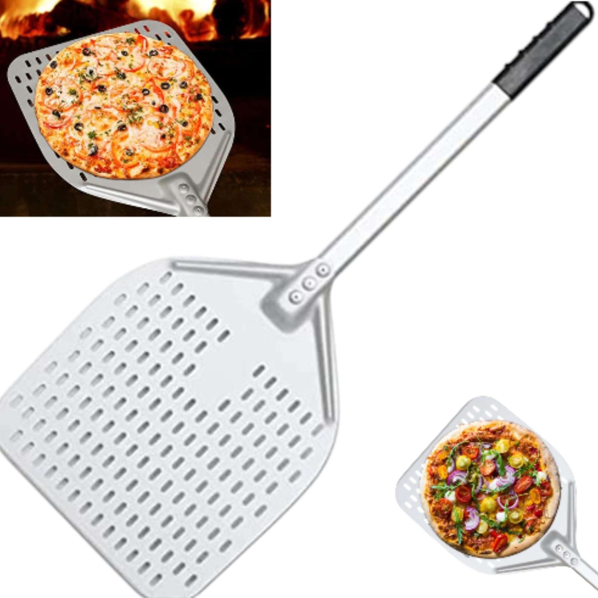 THW® 12"x14" Pizza Peel with 31" Handle | Hand-Finished Professional Aluminum Pizza Paddle | 100% Food-Grade | Non-Stick Baking Shovel for Pizza, Bread, Pastries | Durable Plastic Handle | Silver 1