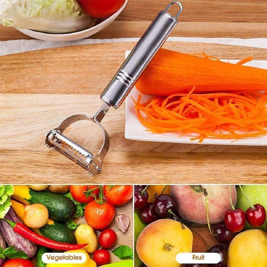 SRWOPKRAY 2-in-1 Stainless Steel Julienne Peeler & Vegetable Slicer - Multi-Functional Grater for Fruits & Vegetables (Silver) 5