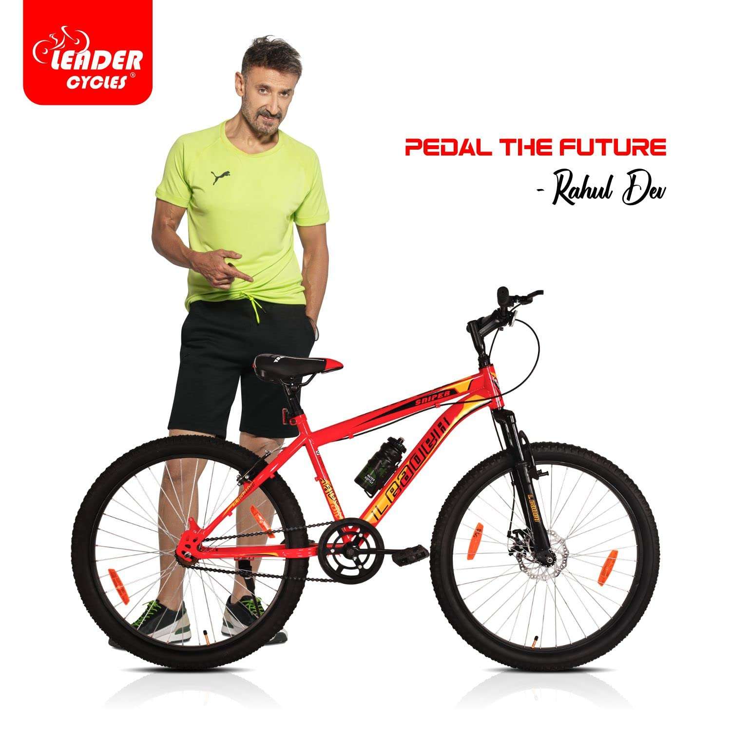 Leader Sniper MTB 24T with Front Suspension and Disc Brake Single Speed for Men - Red/Black. Ideal for 10 + Years, 16 Inches 3