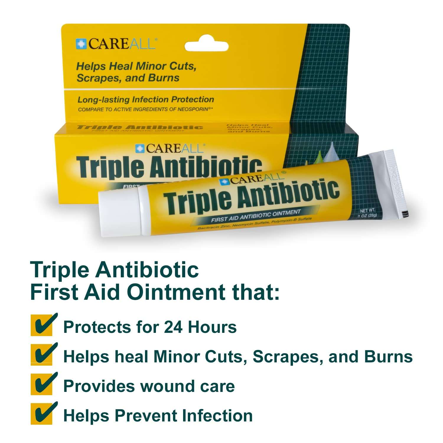 CareAll Triple Antibiotic Ointment 1.0 oz (24 Pack), First Aid Ointment for Minor Scrapes, Cuts, and Burns to Help Guard Against Infection, Compare to The Active Ingredients of Leading Brand 5