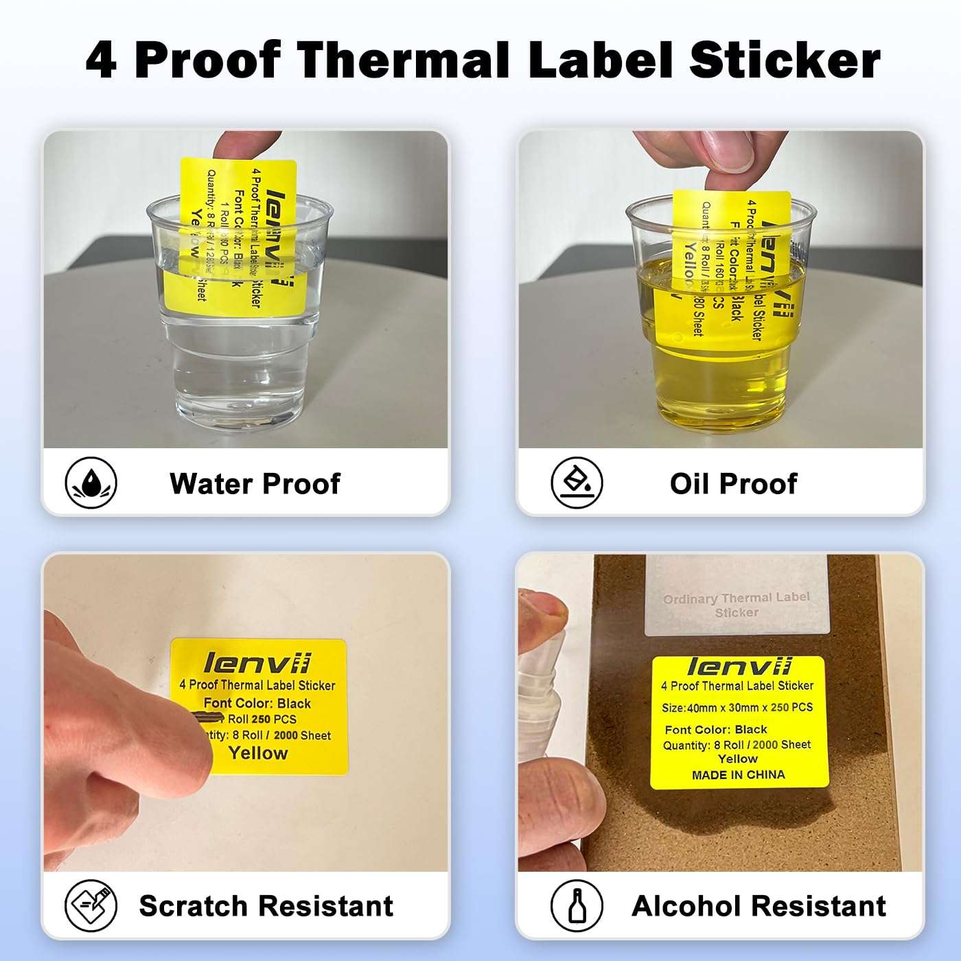 LENVII Yellow 1.57" x 1.18" Thermal Labels Stickers 2000 Sheets-8 Rolls × 250 Label,Tear/Water/Oil/Scratch Resistant Multi-Purpose Adhesive Sticker for Barcode,Home,Office,Logo,Product/Gift Labeling 4