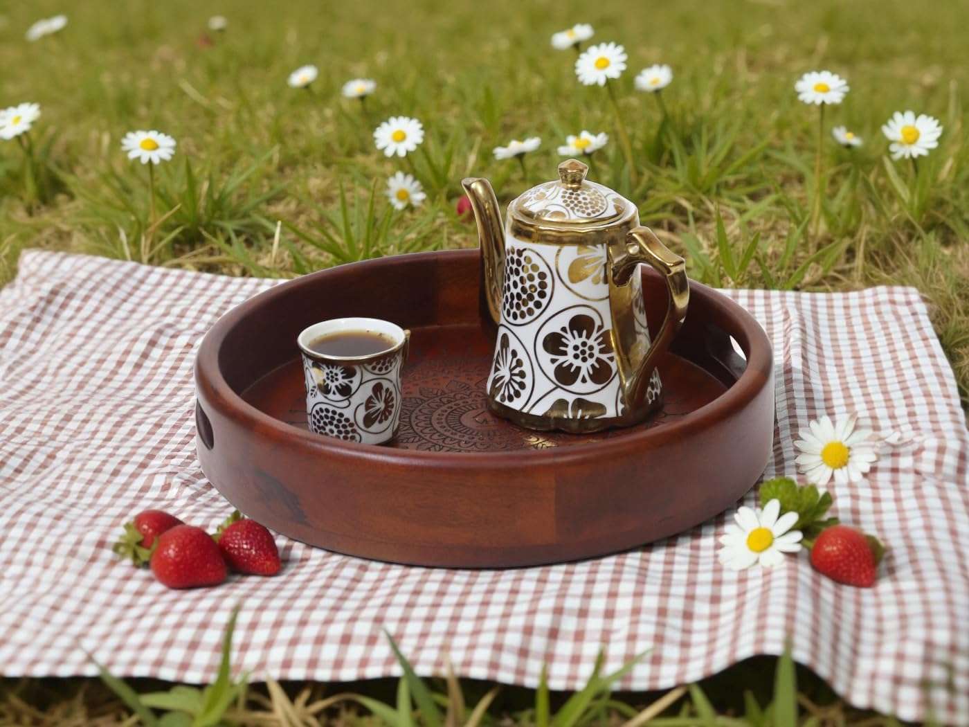 Vesta Homes Premium Wood Round Serving Tray for Home/Kitchen/Restaurant/Office Organizer/Dining Table | Premium Serving Trays | 30.5 x 30.5 x 5 cm | Handcrafted in India 4