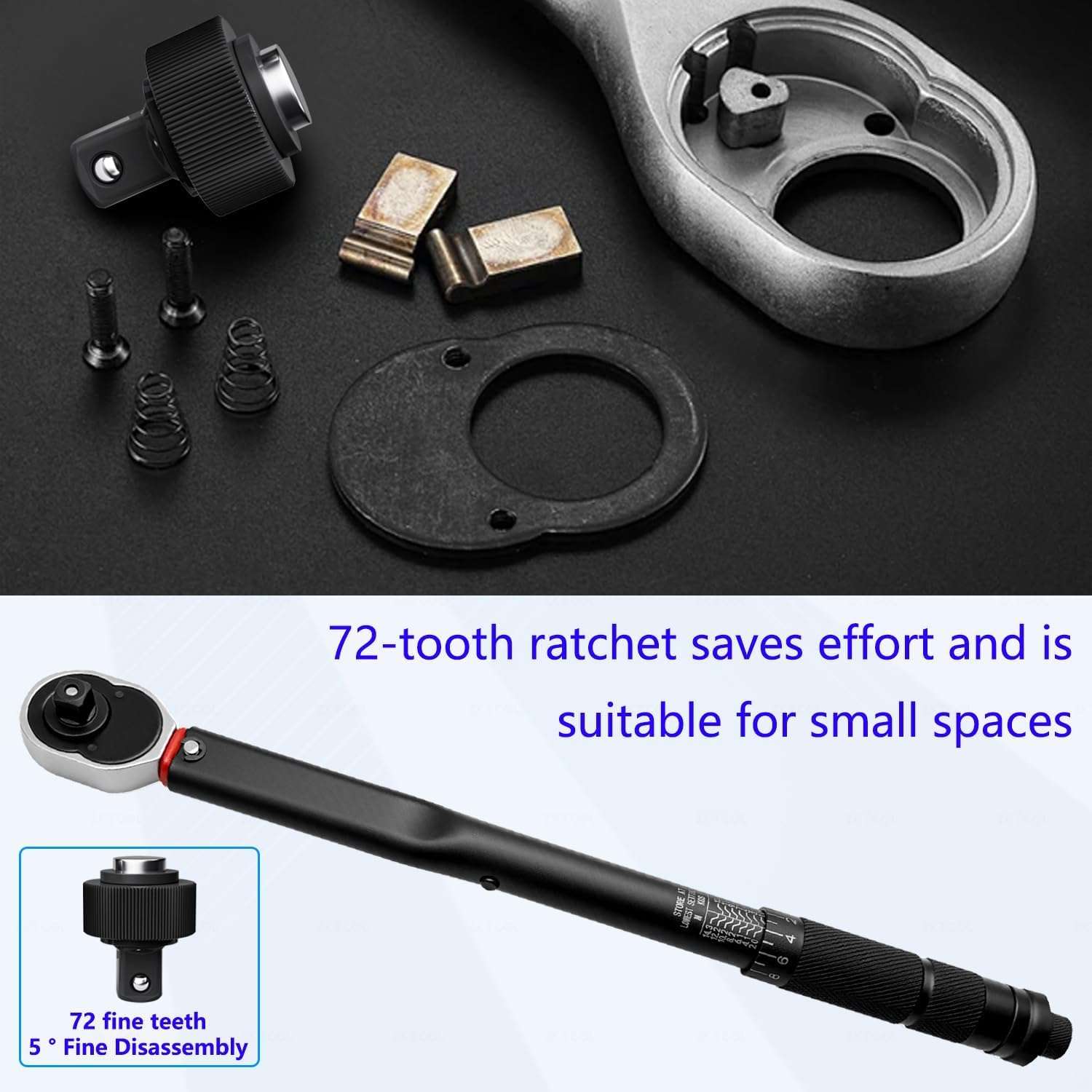KTTOOL 3PCS 1/4" (5-25 N.m) 3/8" 10-60 N.m 1/2" (20-200 N.m) Drive 72-Tooth Torque Wrench Set, Retractable Flexible Quick-Release Locking Ratchet, 180° Flexible Head, Suitable for Tight Spaces 6