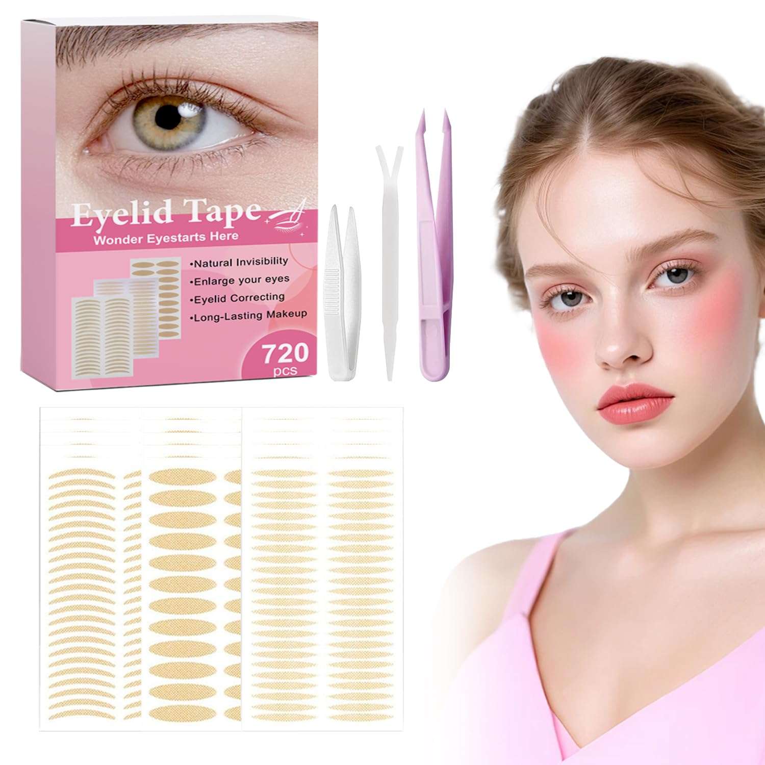 720PCS Eyelid Lifter Strips，Eyelid Tape For Hooded Eyes Invisible,Instantly lifts loose SkinAround The Eyes Without Surgery,Perfect For lneven lono-Eyelids，With Fork Rods And Tweezers 1