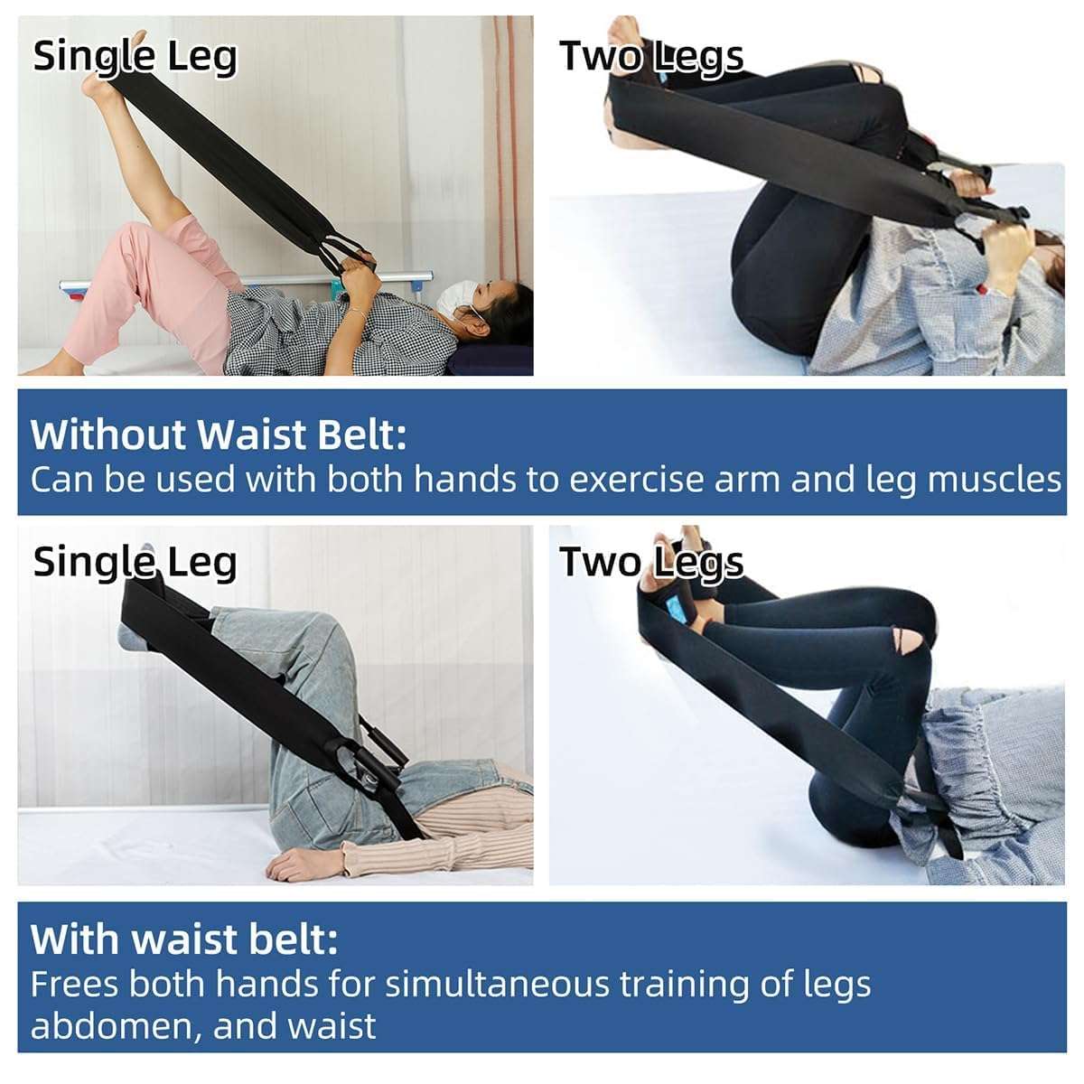 Leg Lifter Strap & Stretching Aid for Stroke Recovery, Hands-Free Physical Therapy Band for Elderly & Bedridden, Leg Rehabilitation Equipment for Knee/Hip Surgery & Foot Drop (1 Foot+ Waist Belt) 5